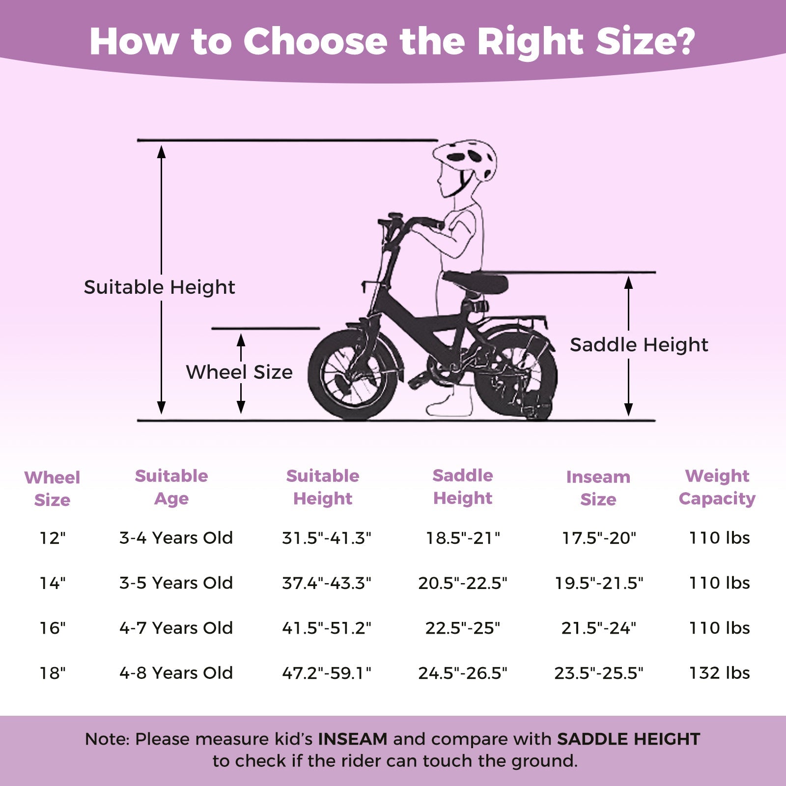 Kids Bike 12-18 Inch with Training Wheels - Purple