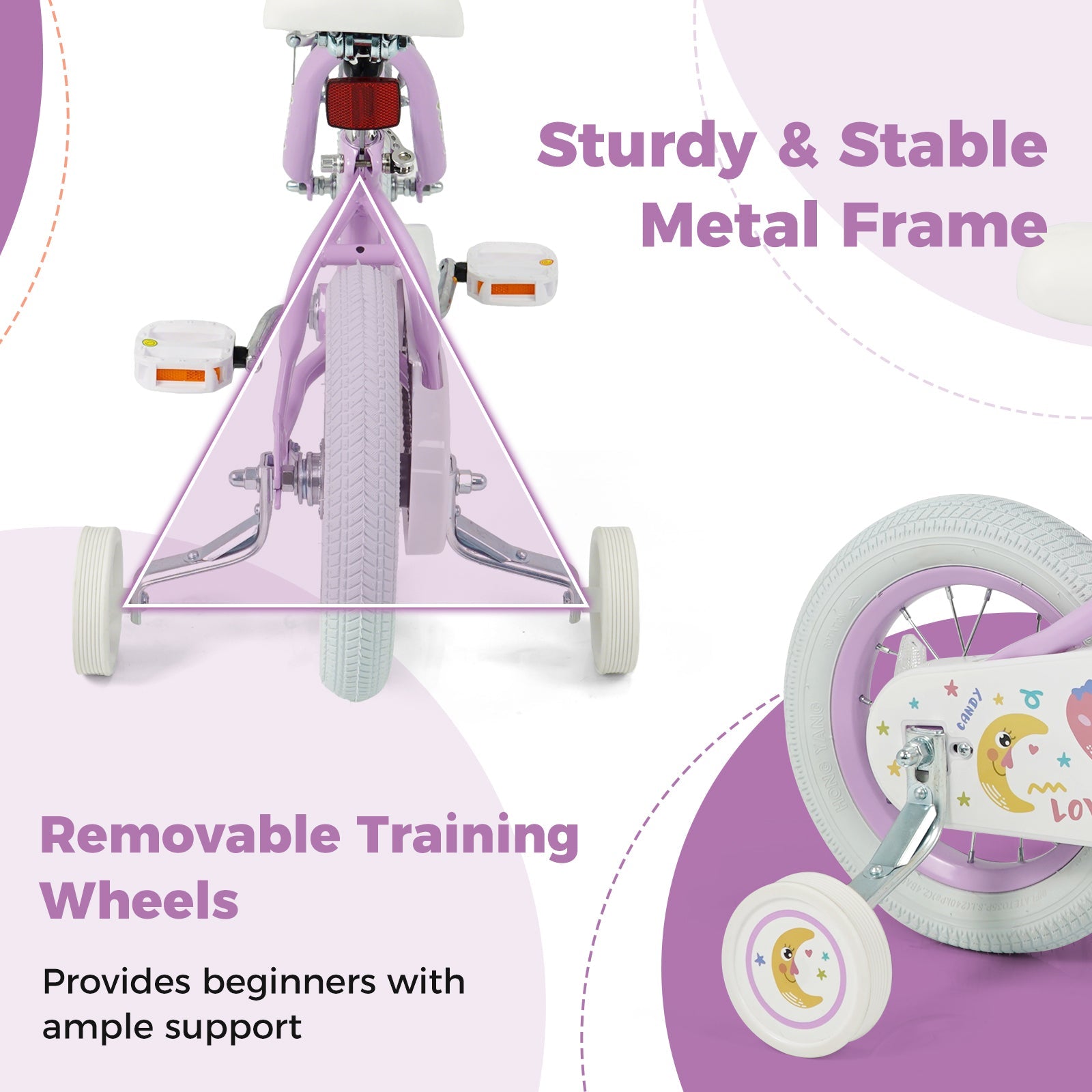 Kids Bike 12-18 Inch with Training Wheels - Purple