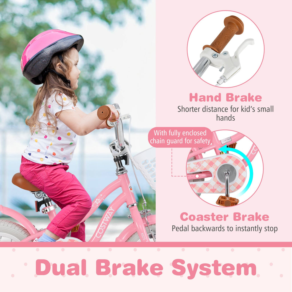 14 Inch Kids Bike with Training Wheels and Basket for Boys Girls 3-5 Years Old-14 inches