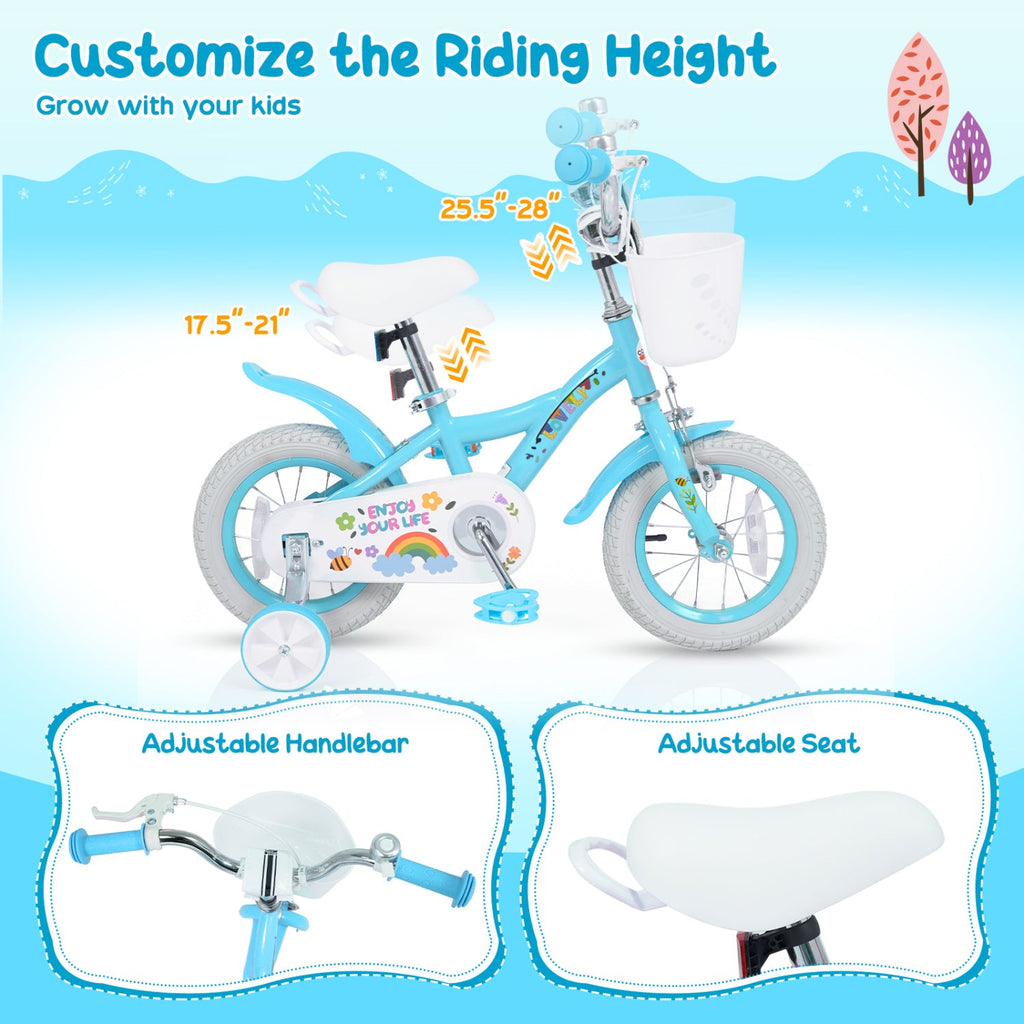 Girls Bike 12-18 Inch with Training Wheels and Basket