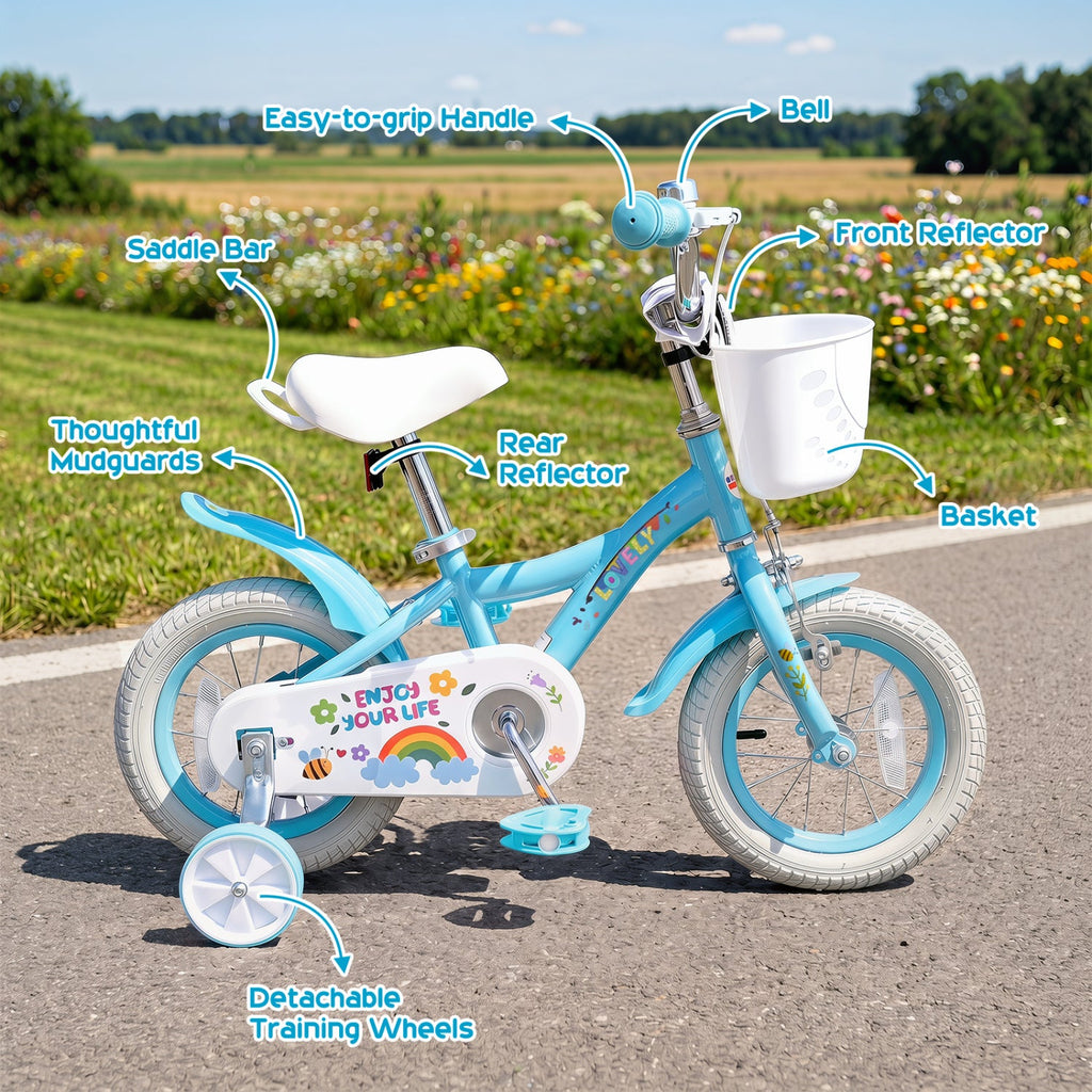 Girls Bike 12-18 Inch with Training Wheels and Basket
