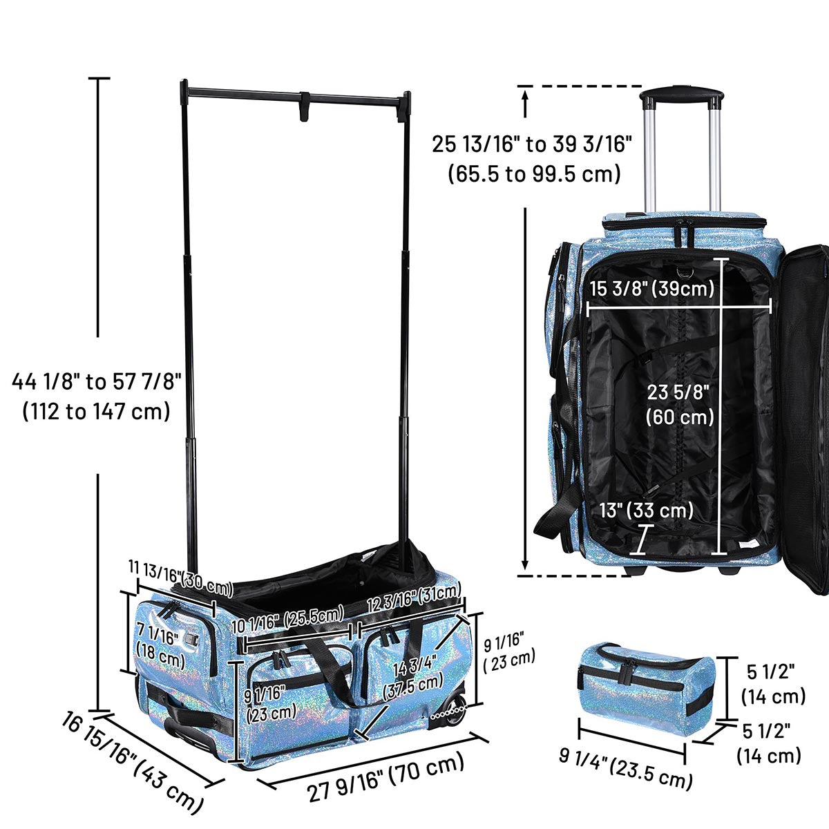 Byootique Dance Competition Rolling Bag with Rack Sports Duffle Bag