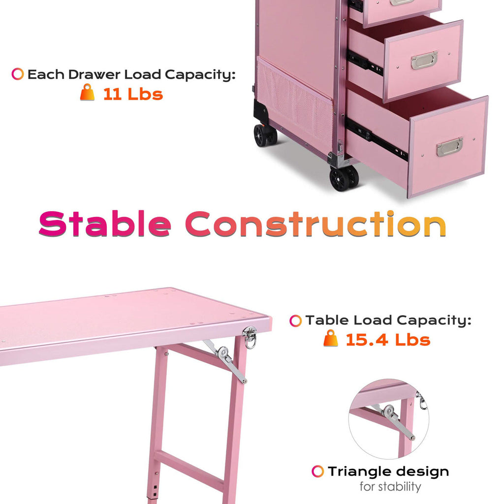 Byootique Makeup Artist Nail Tech Travel Case Workstation (Lefty & Righty) Pink