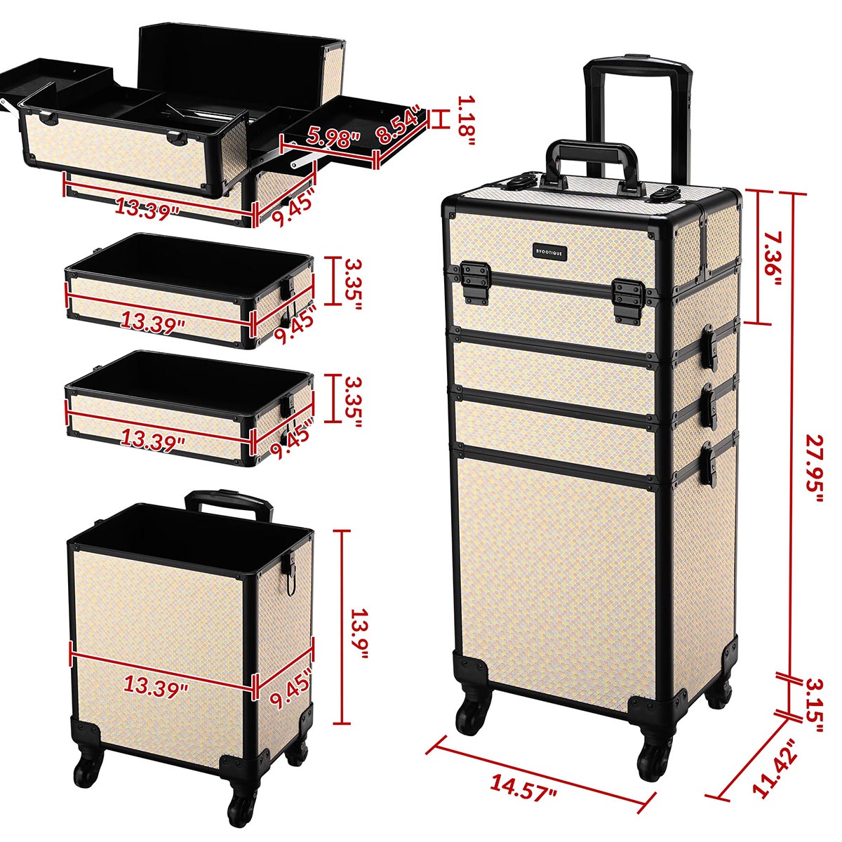 Byootique Rolling Makeup Case Art Deco Artist Travel Case