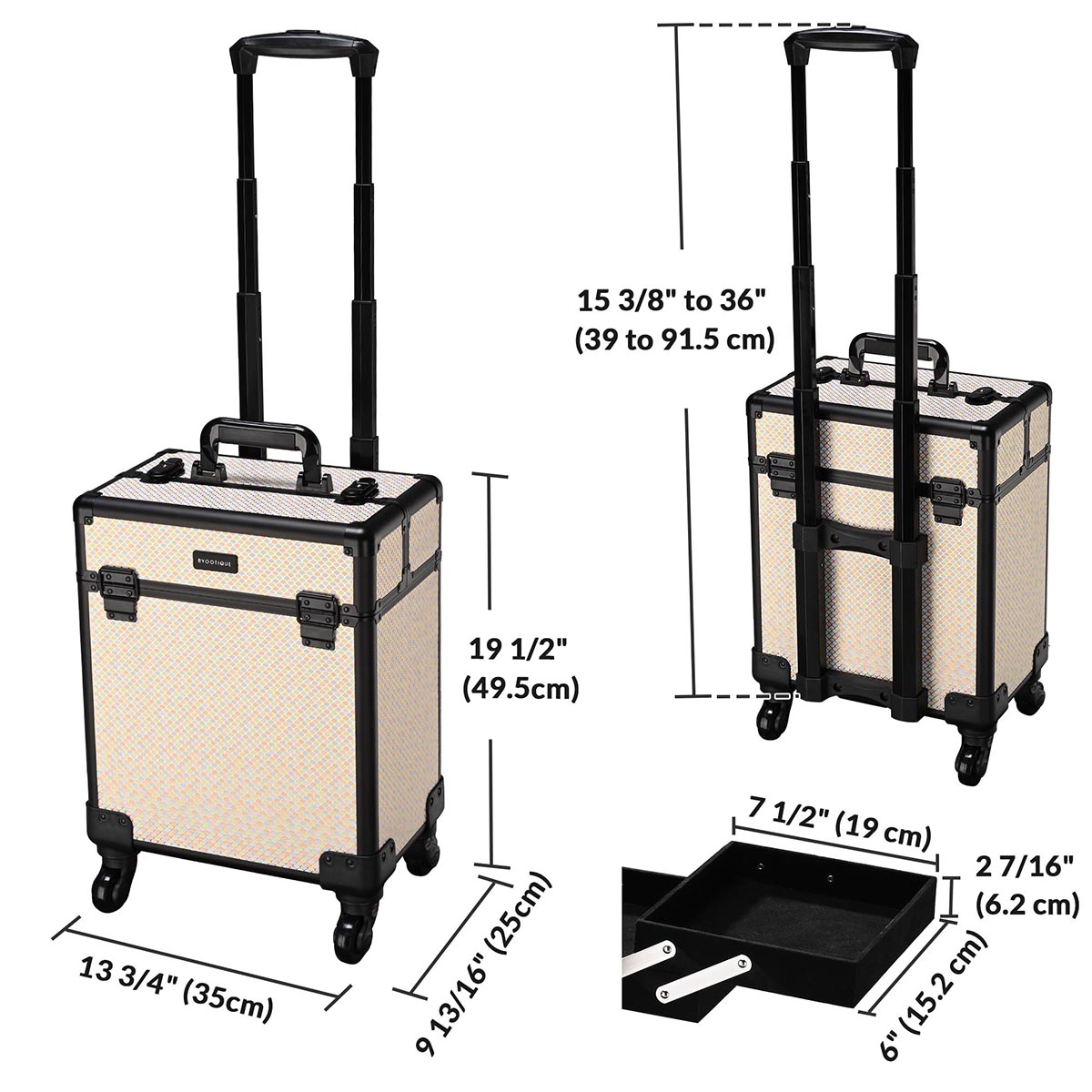 Byootique Art Deco Cosmetology Rolling Case Makeup Case