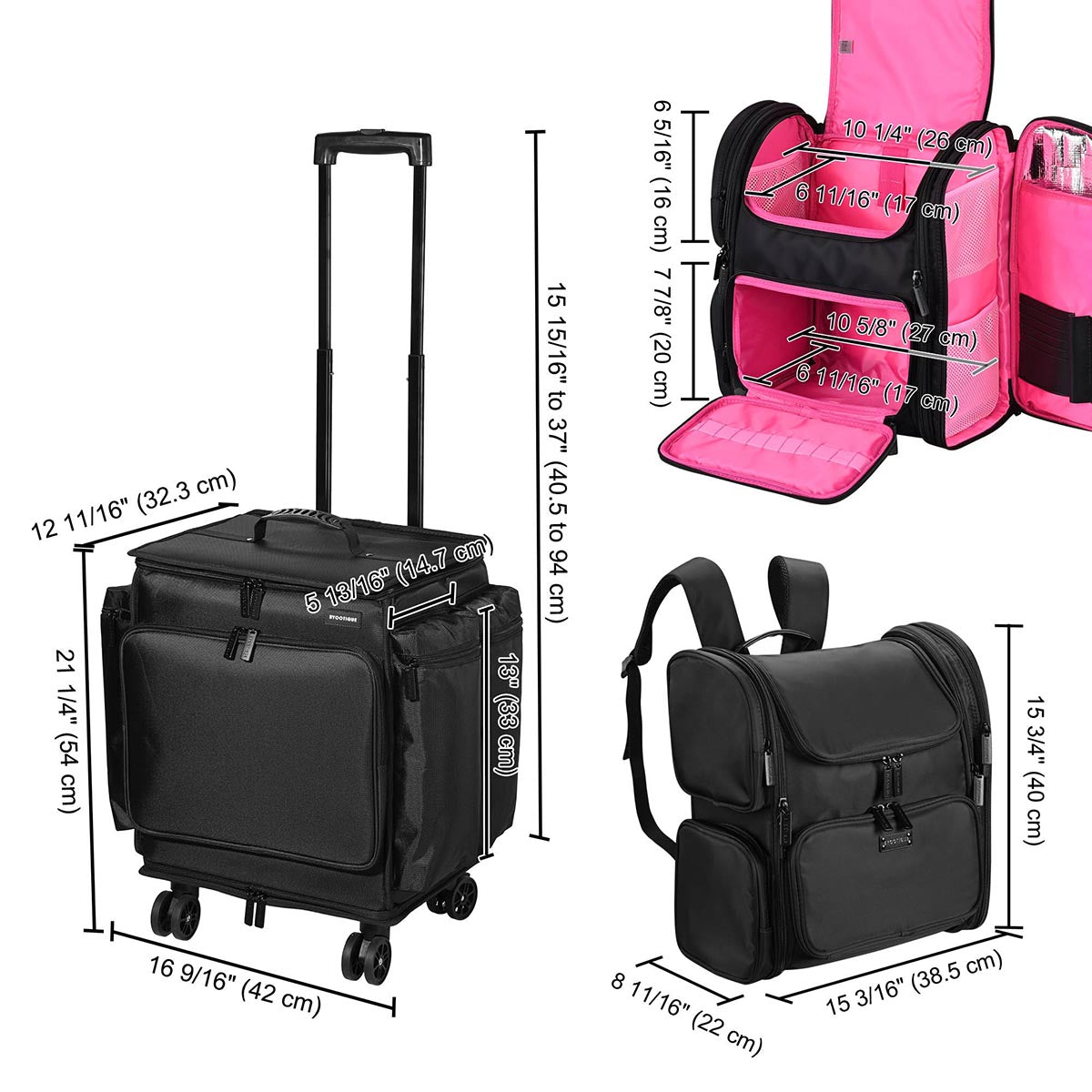 Byootique Cosmetology Hair Stylist Rolling Case with Backpack