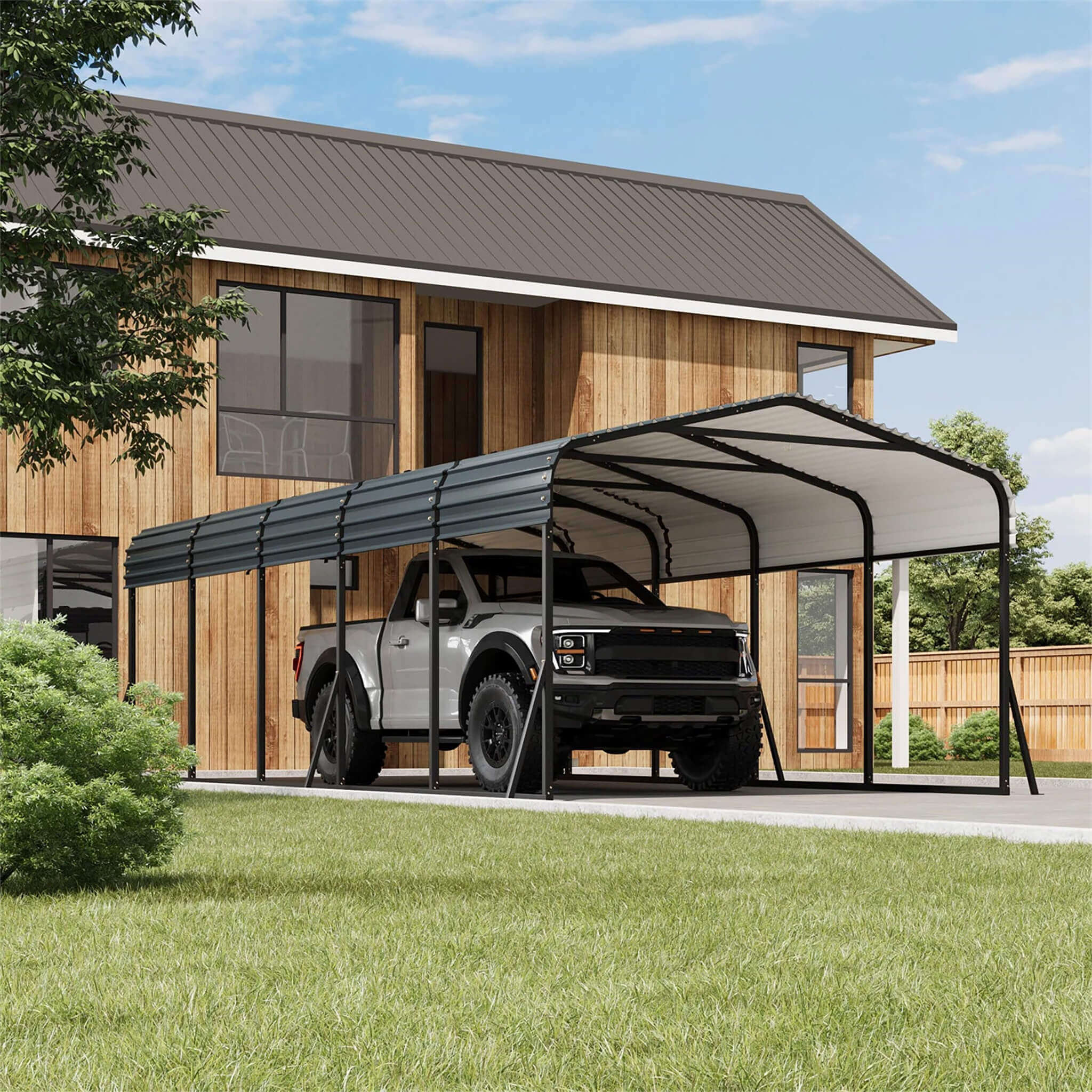 [12X24FT] Alora Large Heavy-Duty Outdoor Metal Carport Kit With Galvanized Steel Roof (SAK53849)
