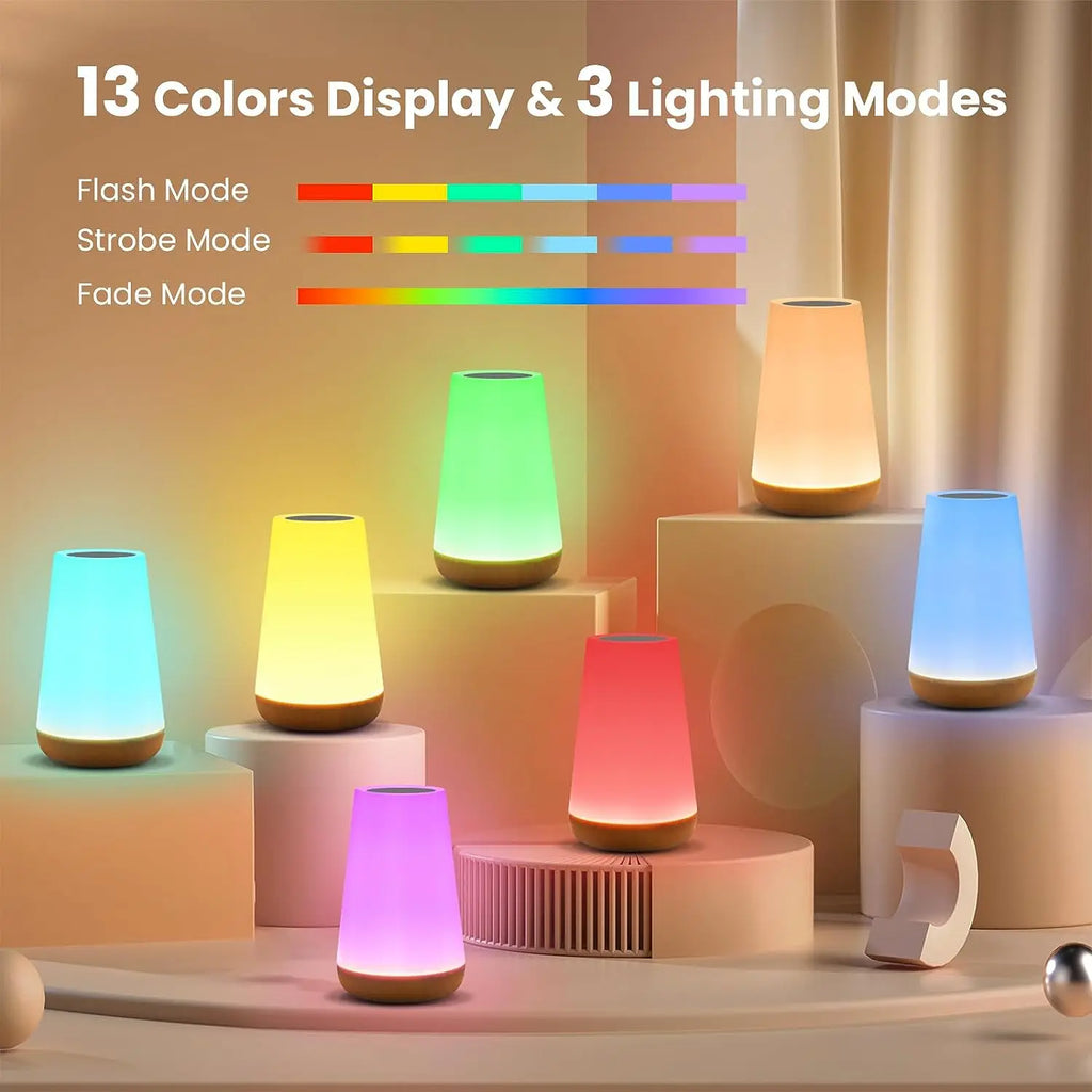 13 - Color Touch & Remote RGB Rechargeable Night Light - Dimmable USB Portable Bedside Table Lamp - PhishStones Products