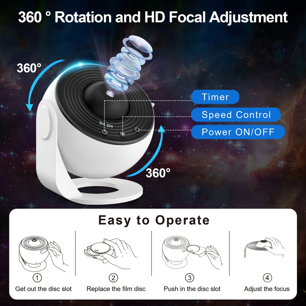 13 - in - 1 Galaxy Star Projector LED Night Light HD 360° Rotating Planetarium with 13 Discs & Timer for Kids and Adults - PhishStones Products