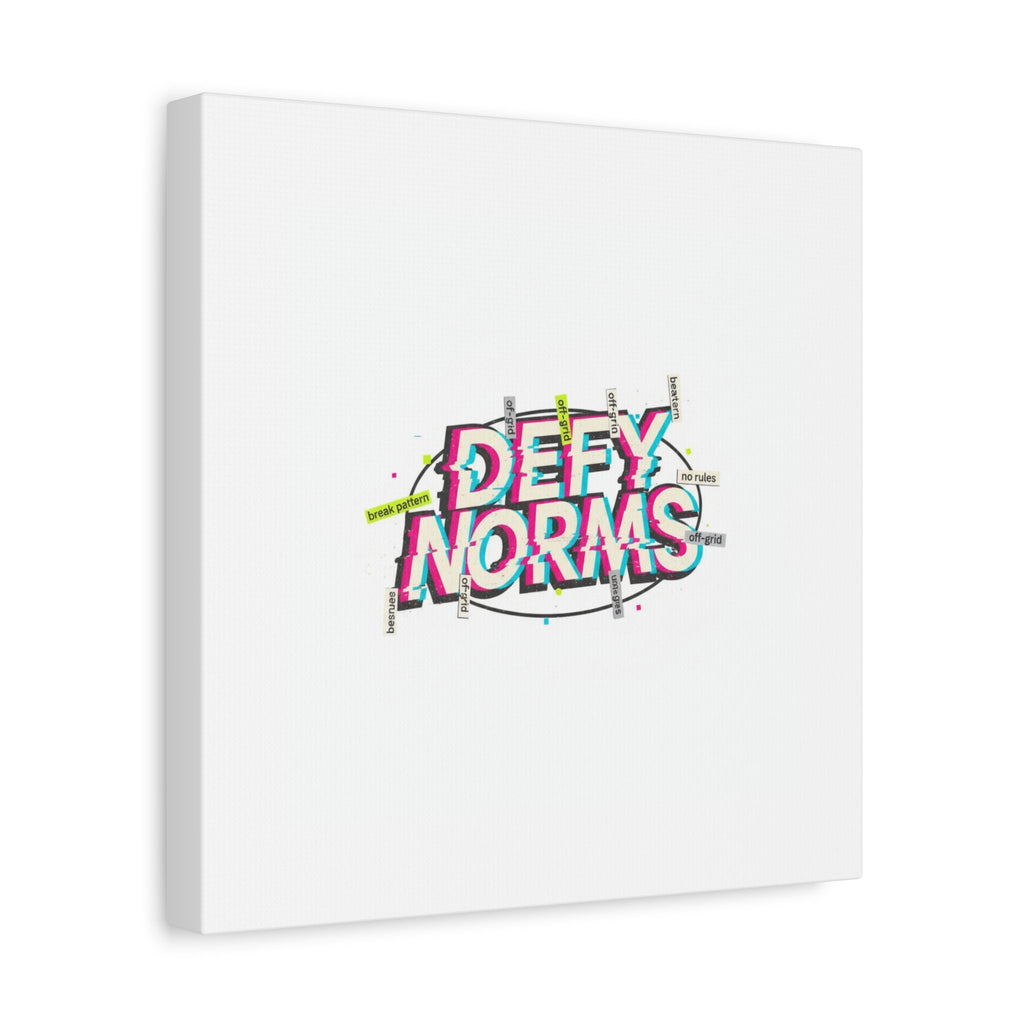 Defy Norms Canvas, Anti-Aesthetic Glitch Typography, Brutalist Poster Style