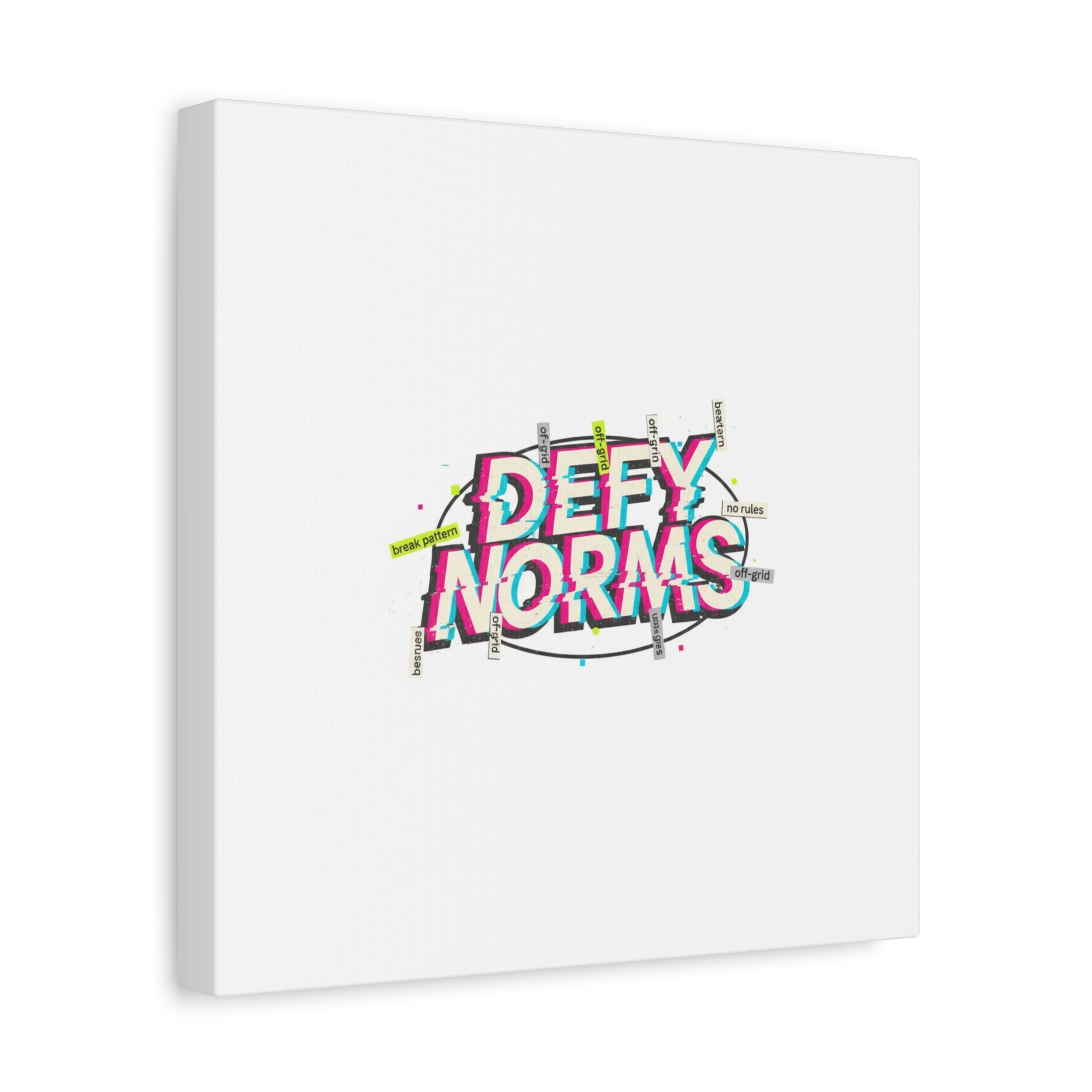 Defy Norms Canvas, Anti-Aesthetic Glitch Typography, Brutalist Poster Style