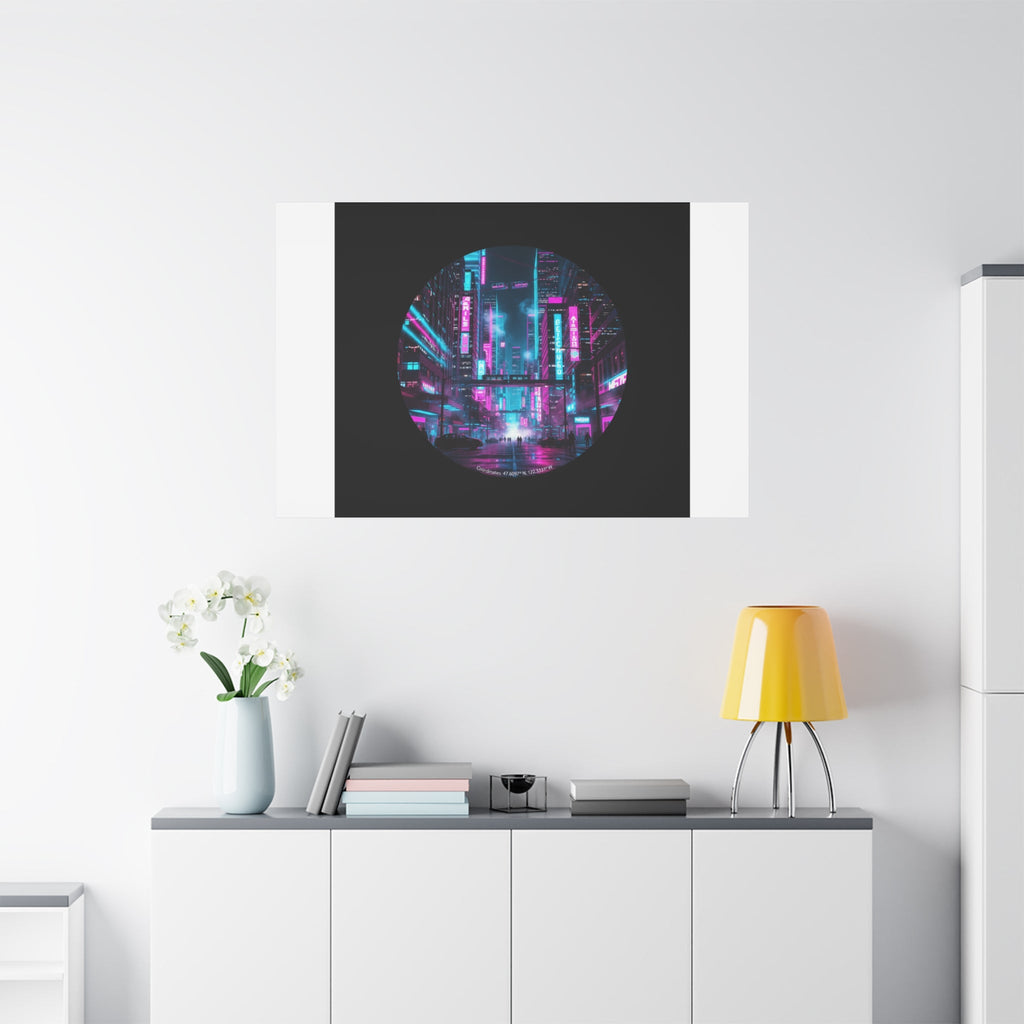Neon Cyberpunk Cityscape Canvas | synthwave skyline, future city art