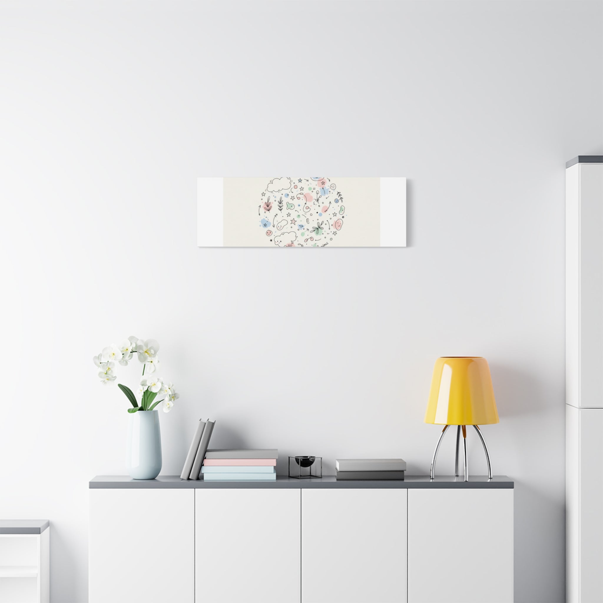Doodle Circle Line Drawing Matte Canvas, Hand-Drawn Sketch Art