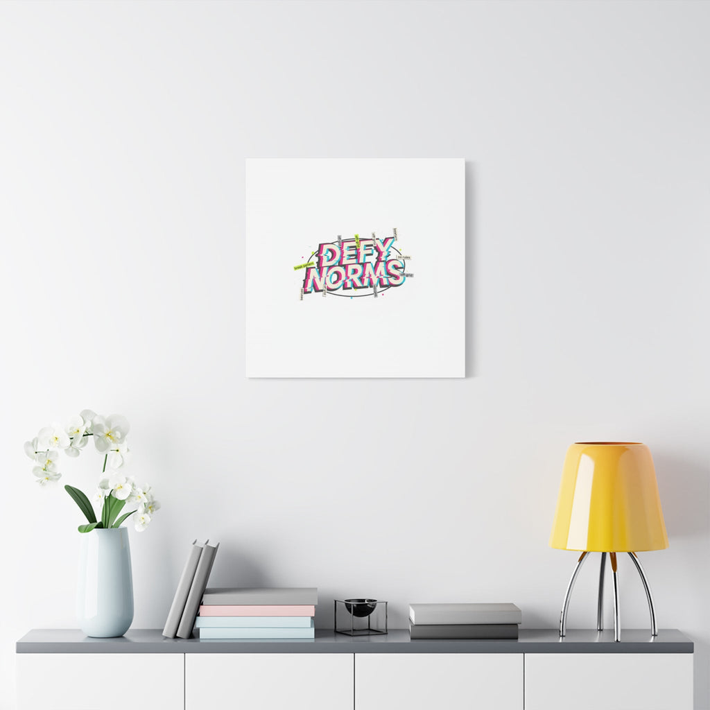 Defy Norms Canvas, Anti-Aesthetic Glitch Typography, Brutalist Poster Style