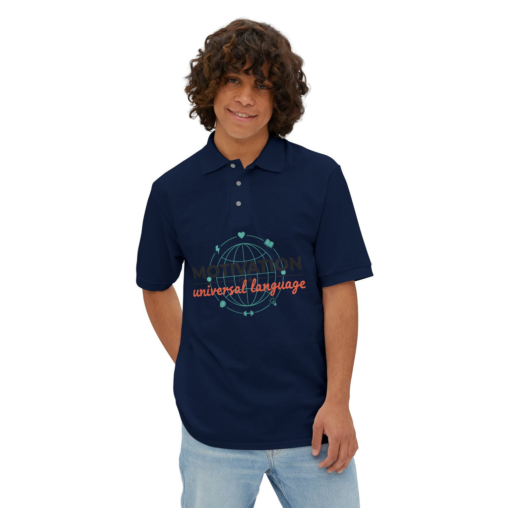 Motivation Is a Universal Language Polo — Tristan's Treehouse Men's Piqué