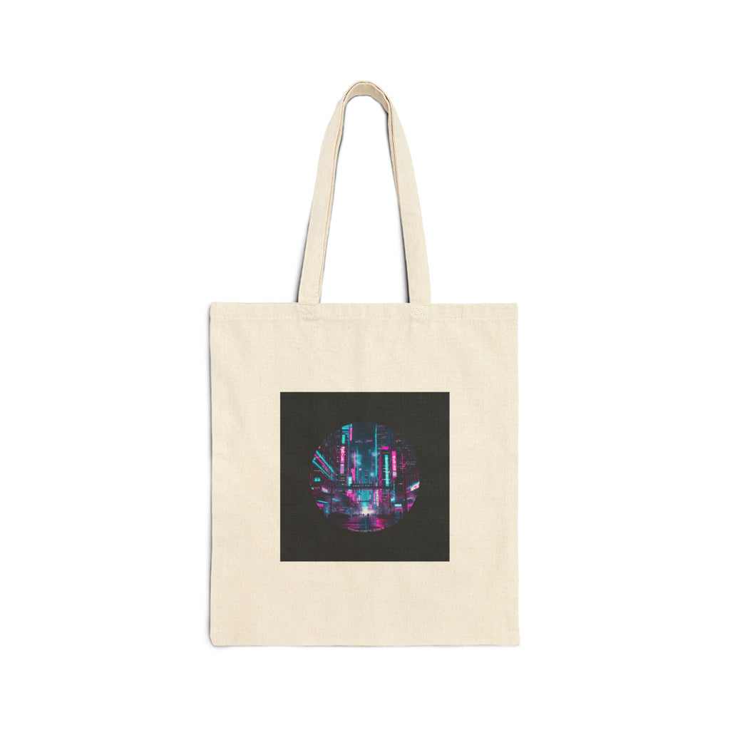 Neon Cyberpunk Skyline Tote | synthwave cityscape, futuristic neon aesthetic
