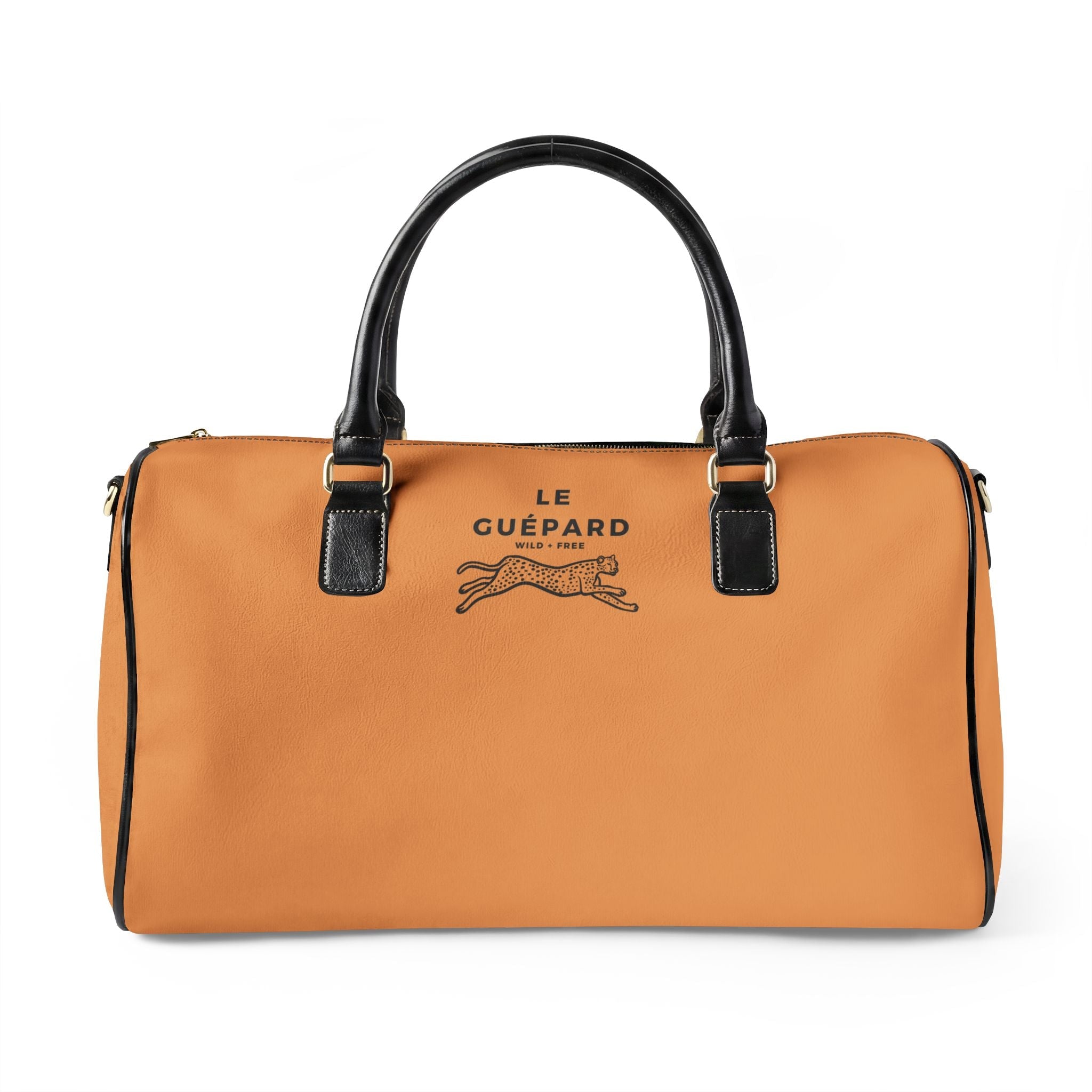 Chic Faux Leather Travel Bag, TAN —  'Le Guépard - Wild & Free' Weekender Duffle