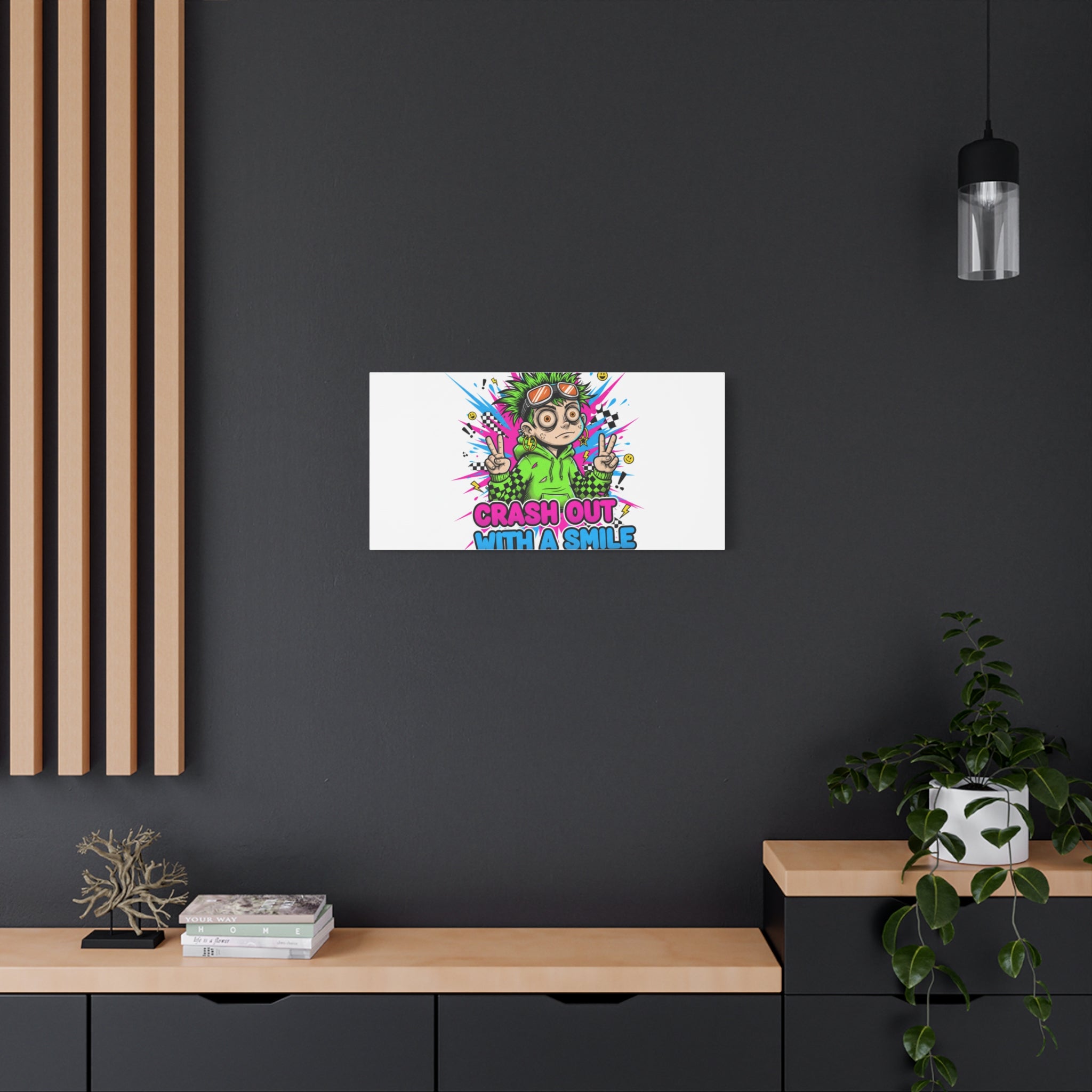 Crash Out With a Smile Canvas Print | Neon Skate Graffiti, Meme Meltdown Art