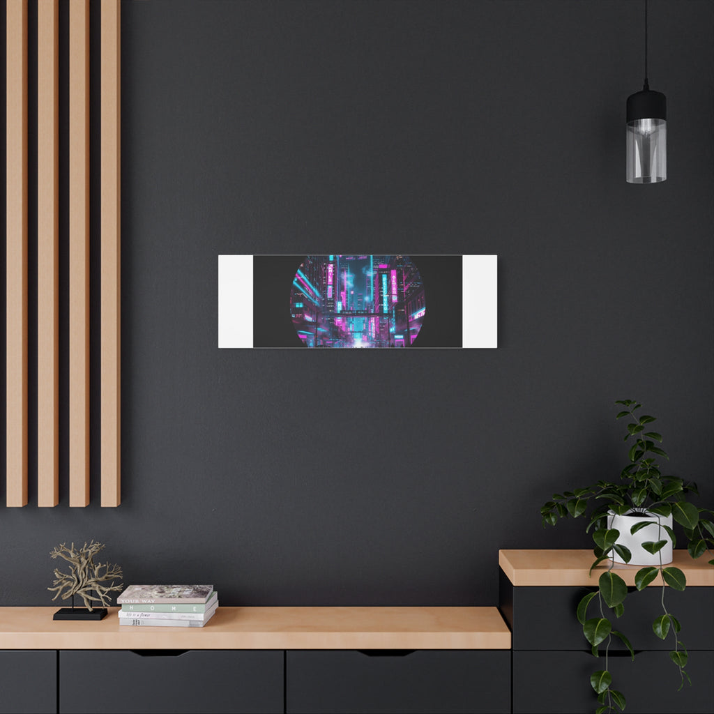Neon Cyberpunk Cityscape Canvas | synthwave skyline, future city art