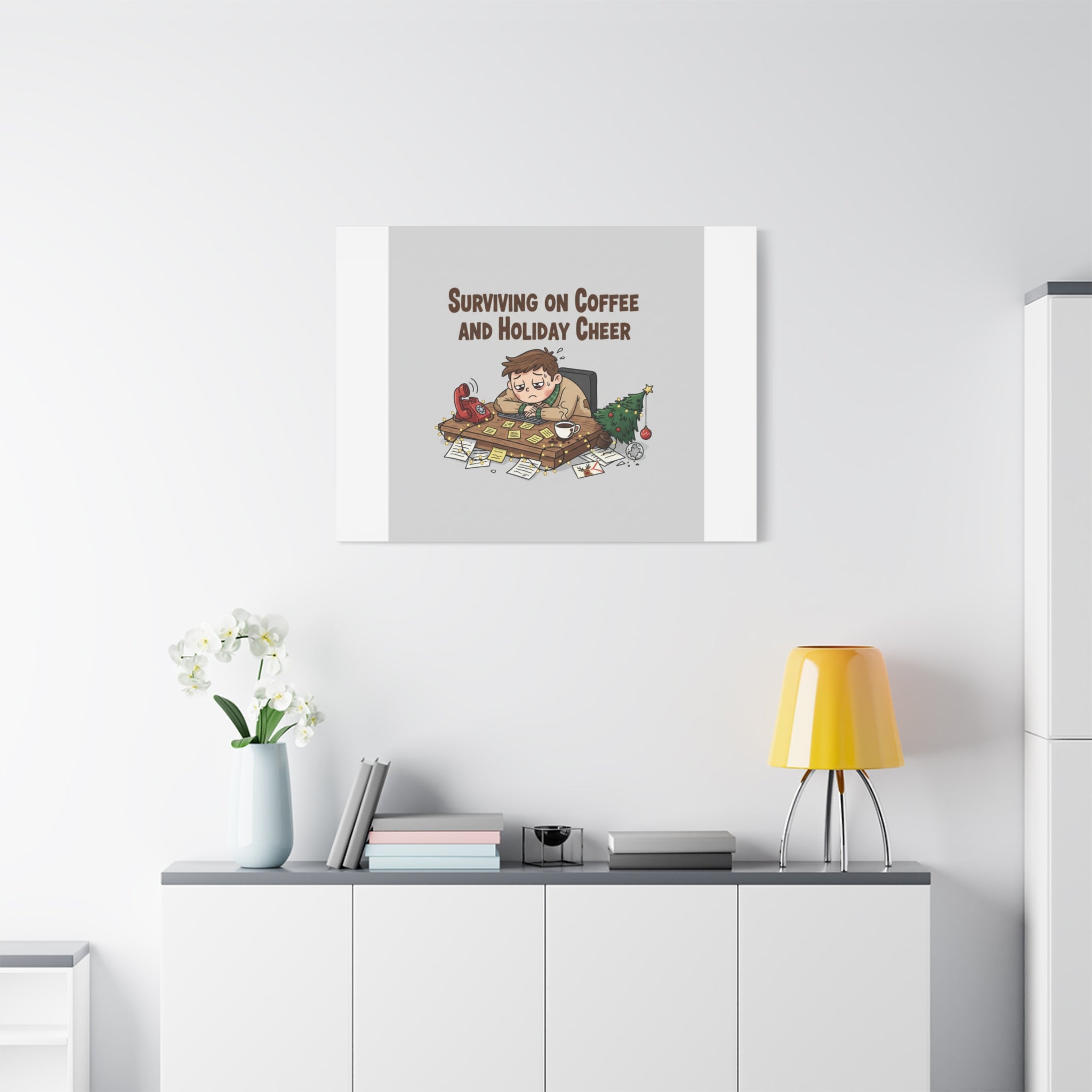 Surviving on Coffee and Holiday Cheer Canvas | Holiday Burnout, Festive But Tired