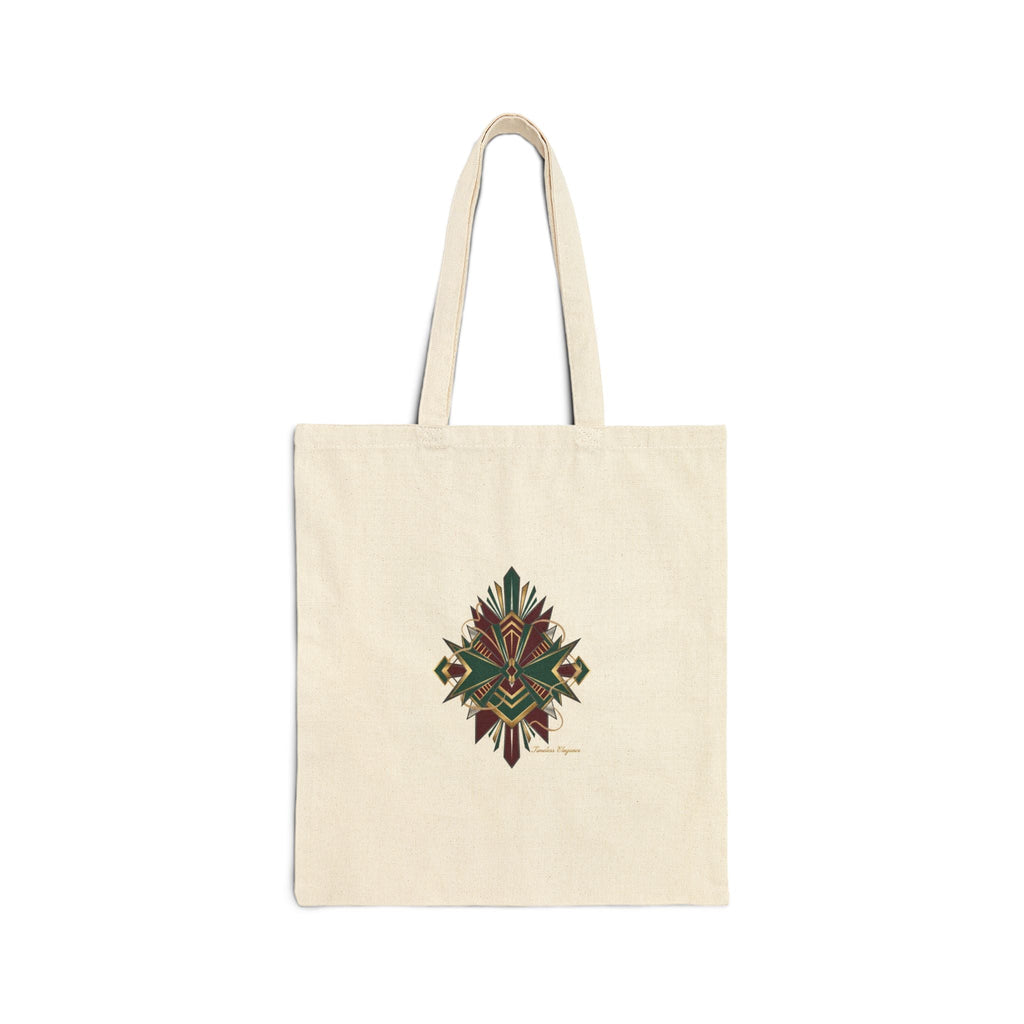 Art Deco Metallic Fan Tote | geometric brass print, emerald jewel motif
