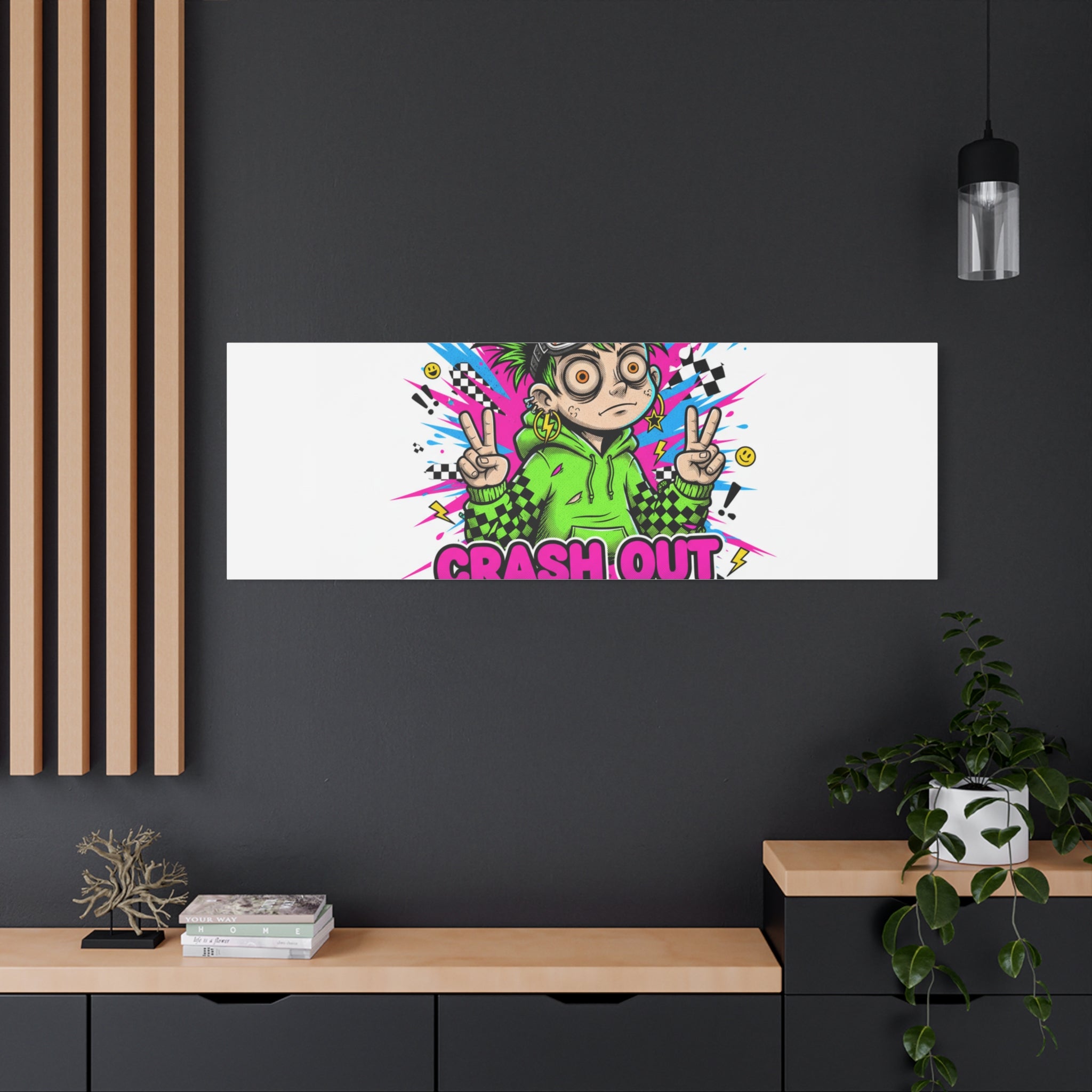 Crash Out With a Smile Canvas Print | Neon Skate Graffiti, Meme Meltdown Art