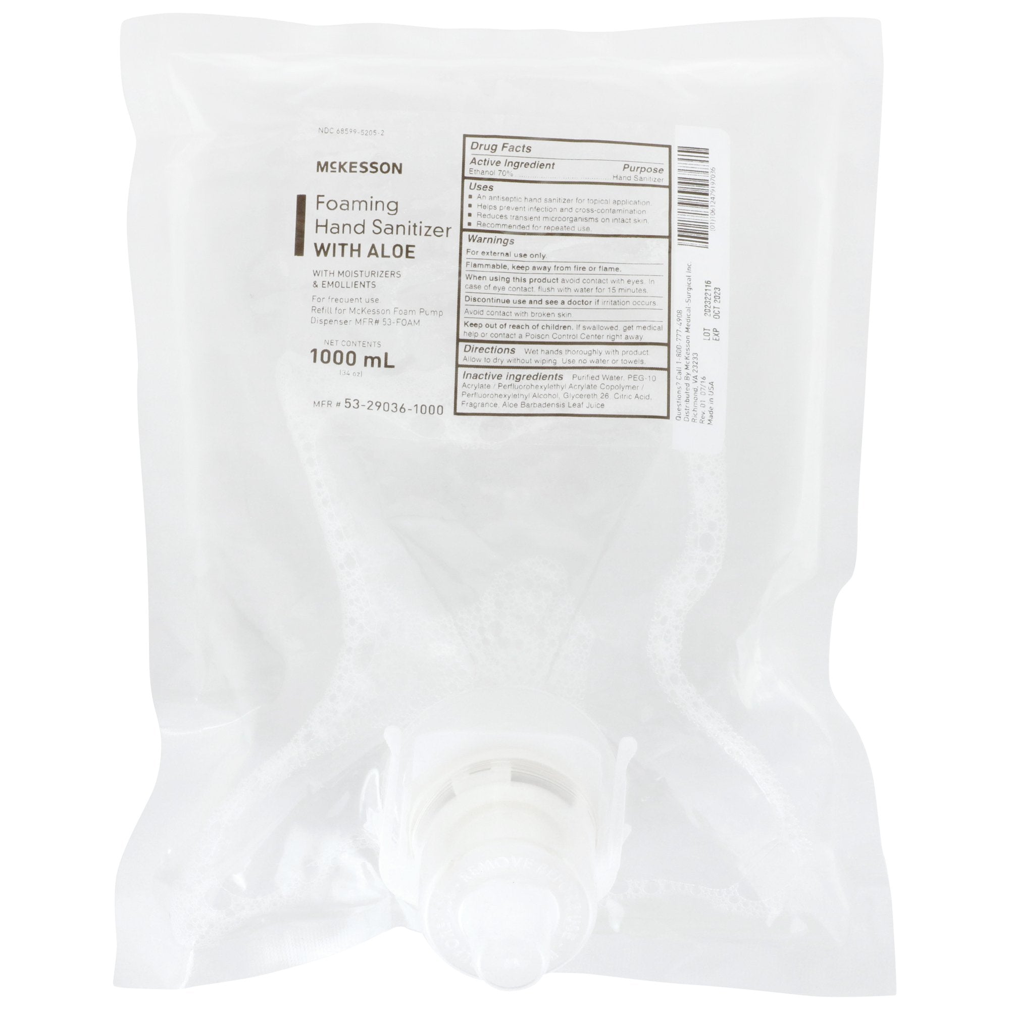 McKesson Foaming Hand Sanitizer with Aloe 1000 mL, Refill 53-29036-1000