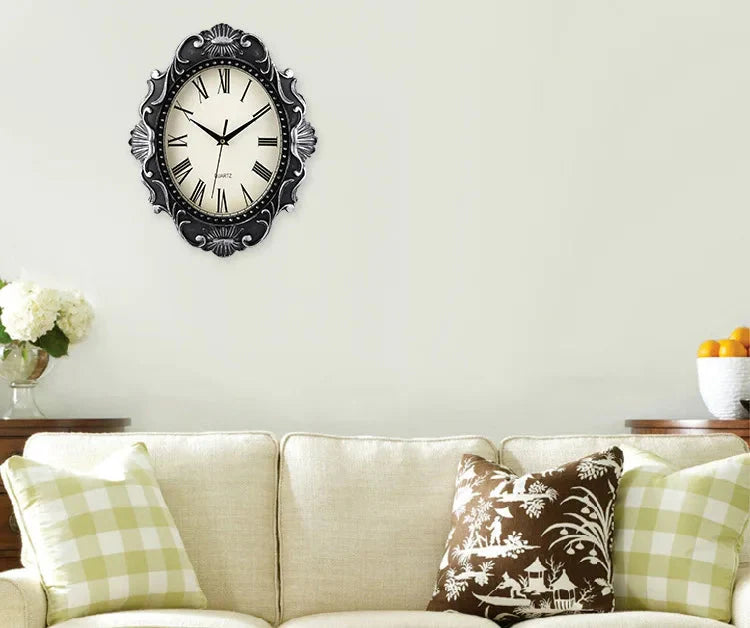 14" Vintage European Court elegance classical Style Wall Clock with Electroplated Black Gold/Silver & Roman Numerals for bedroom - PhishStones Products