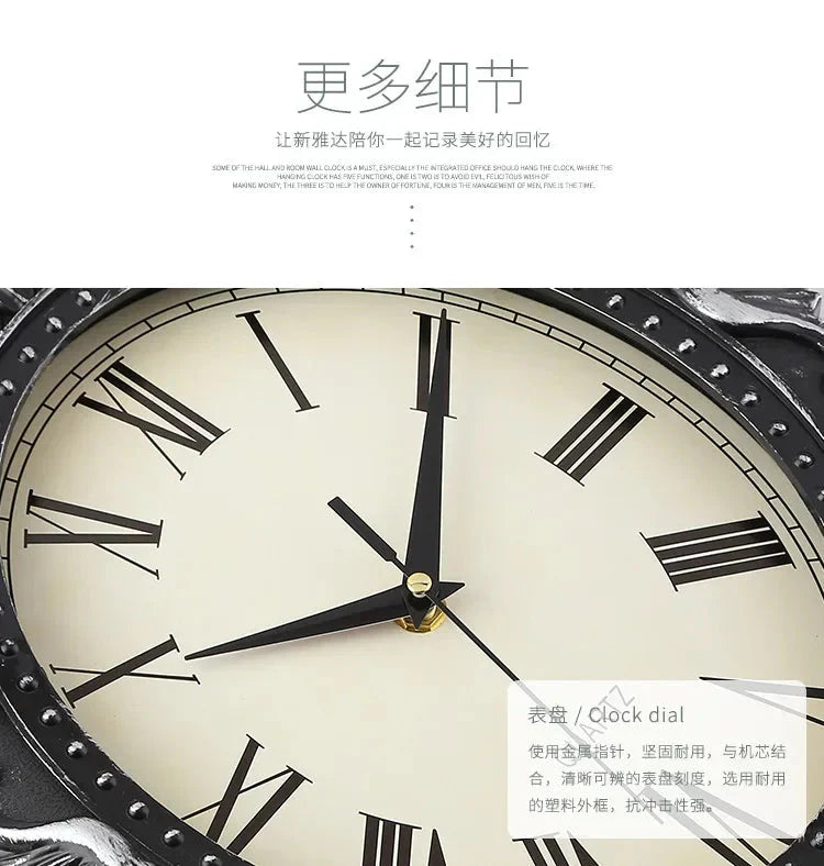 14" Vintage European Court elegance classical Style Wall Clock with Electroplated Black Gold/Silver & Roman Numerals for bedroom - PhishStones Products