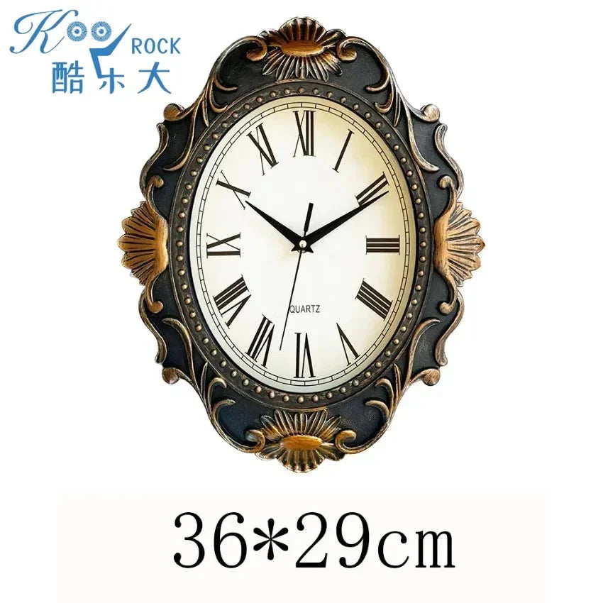 14" Vintage European Court elegance classical Style Wall Clock with Electroplated Black Gold/Silver & Roman Numerals for bedroom - PhishStones Products