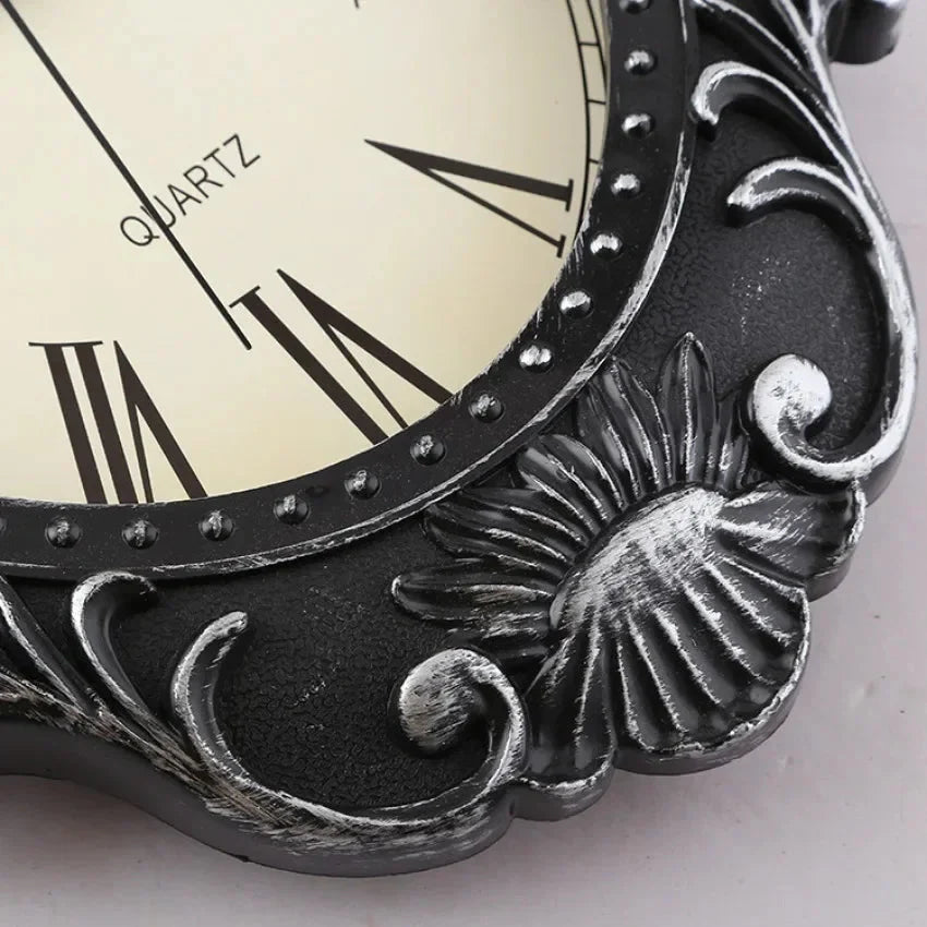 14" Vintage European Court elegance classical Style Wall Clock with Electroplated Black Gold/Silver & Roman Numerals for bedroom - PhishStones Products