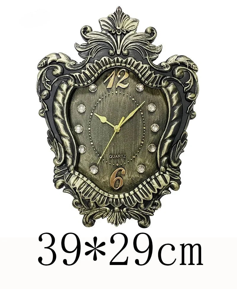14" Vintage European Court elegance classical Style Wall Clock with Electroplated Black Gold/Silver & Roman Numerals for bedroom - PhishStones Products