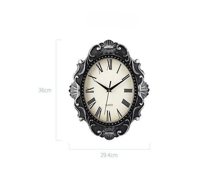 14" Vintage European Court elegance classical Style Wall Clock with Electroplated Black Gold/Silver & Roman Numerals for bedroom - PhishStones Products
