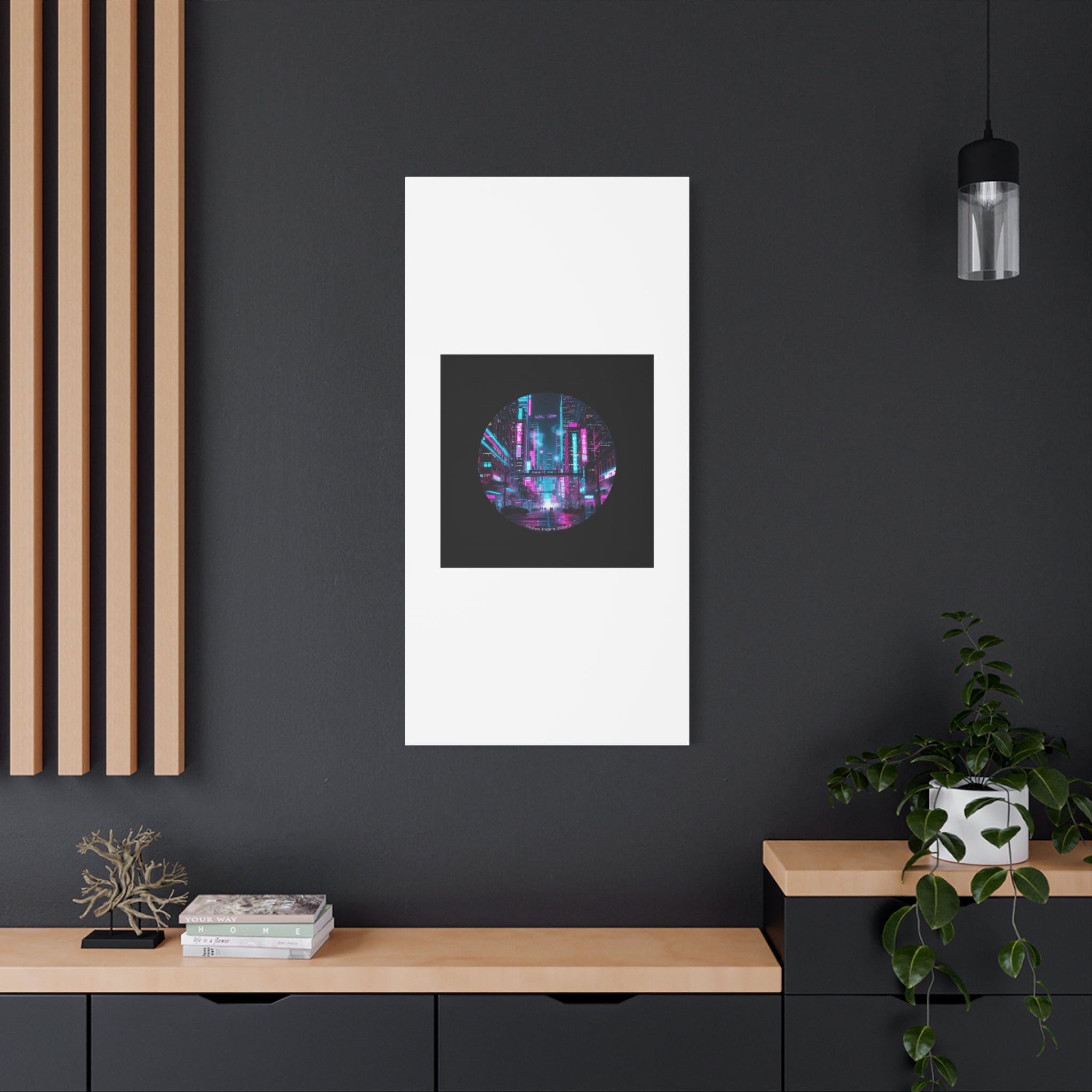 Neon Cyberpunk Cityscape Canvas | synthwave skyline, future city art