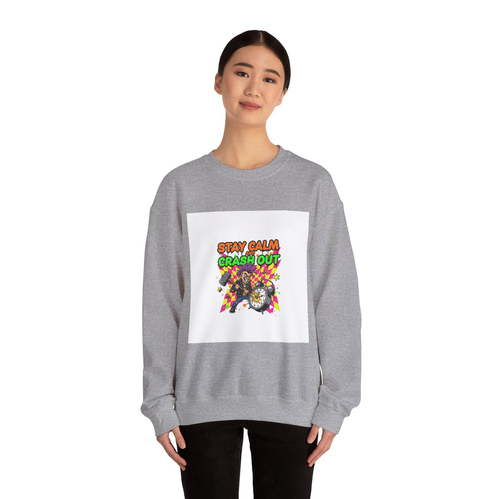 Stay Calm Crash Out Crewneck Sweatshirt | neon graffiti, meltdown design