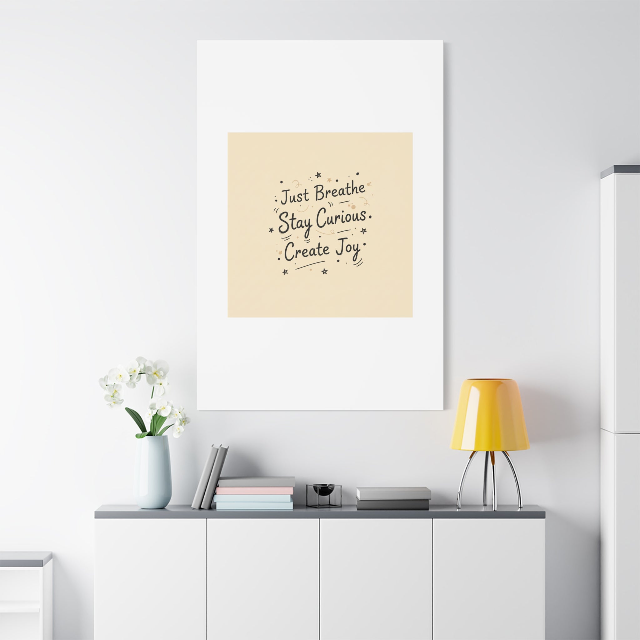Just Breathe Stay Curious Create Joy Canvas | Messy Handwritten Typography, Doodle Text Art