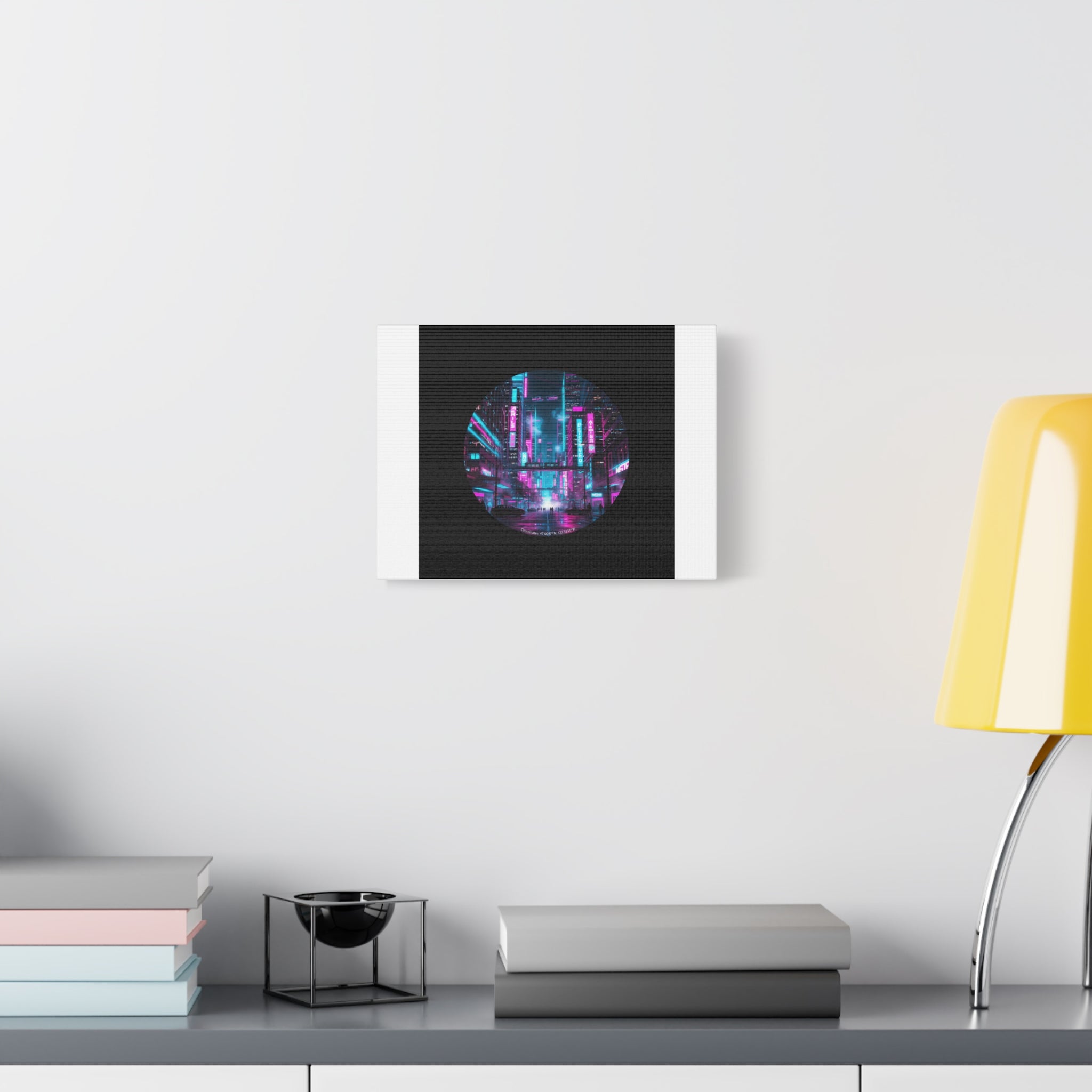 Neon Cyberpunk Cityscape Canvas | synthwave skyline, future city art