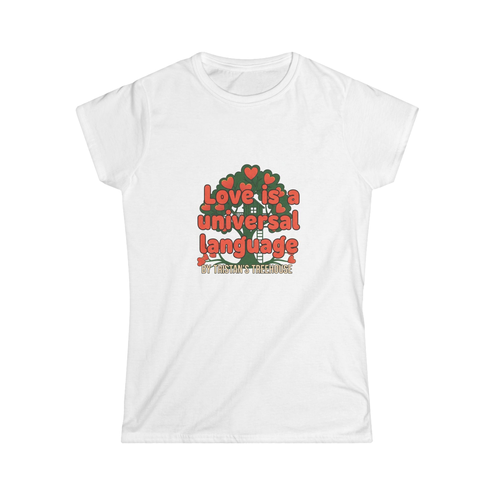 Love Is a Universal Language Women's T-Shirt — Retro Heart Tree Graphic