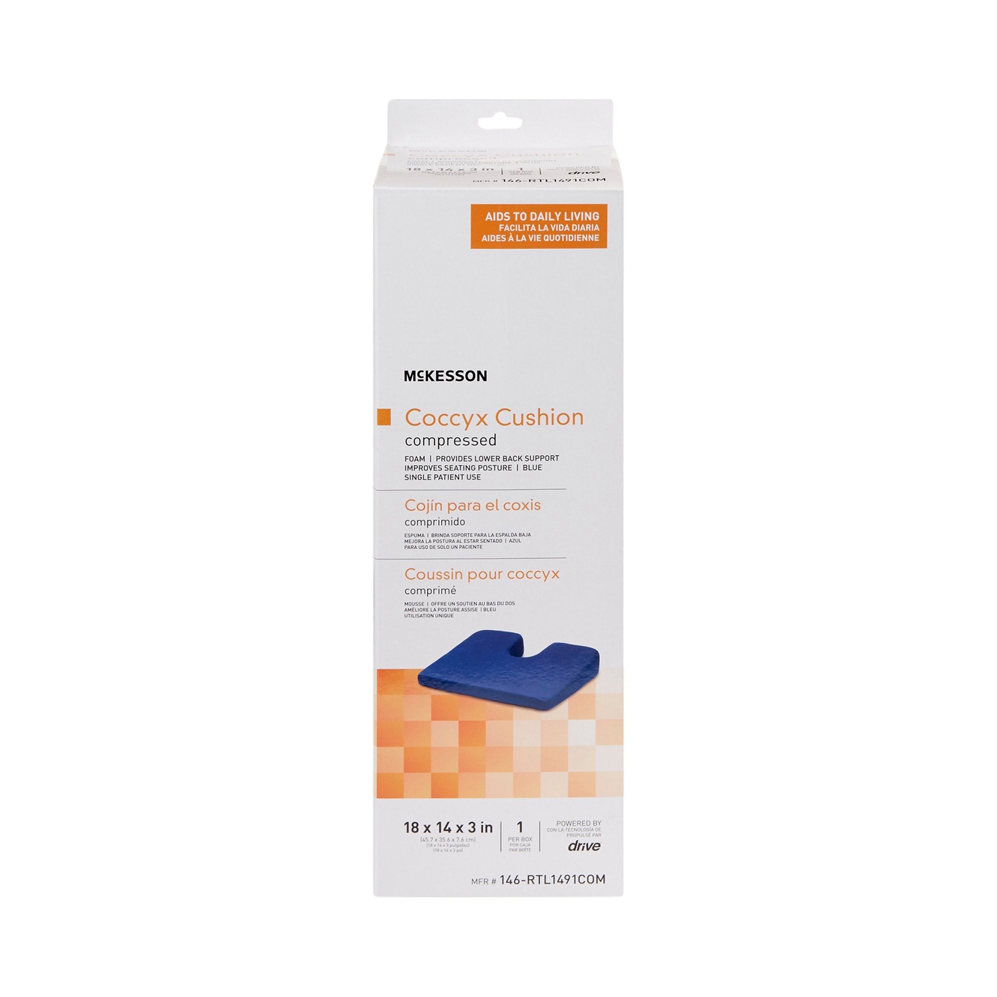 McKesson Compressed Coccyx Cushion, 18 x 14 x 3 Inch 146-RTL1491COM
