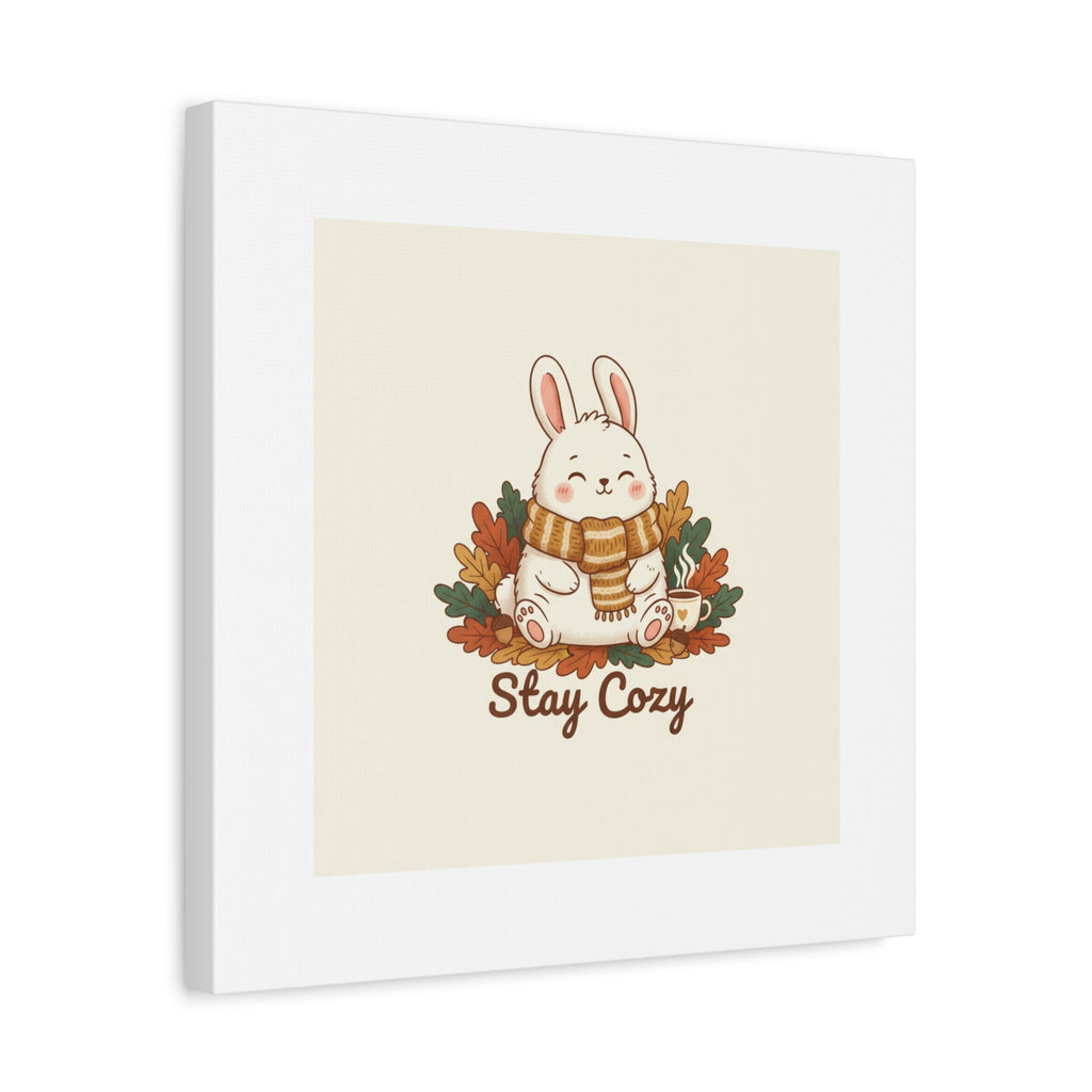 Cozy Bunny Illustration Canvas | Cute Critter Winter Forest Art
