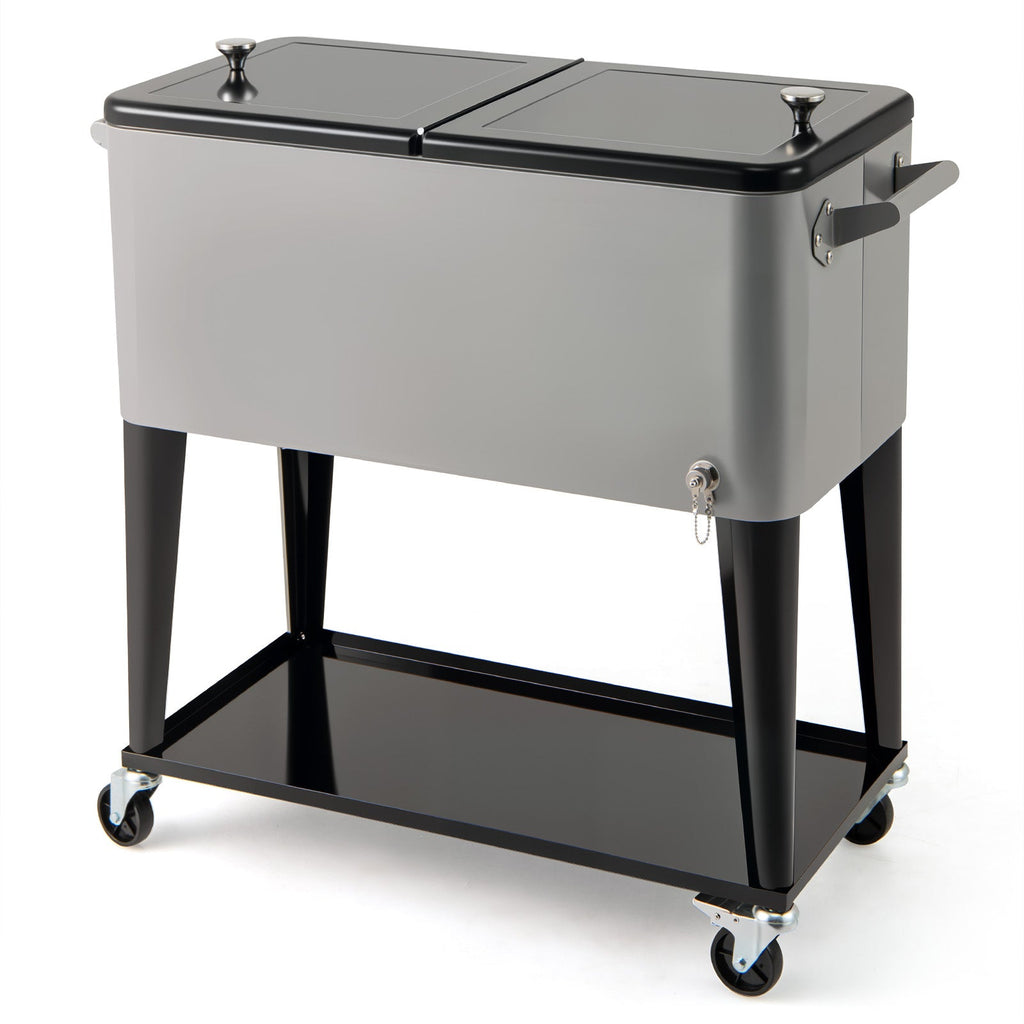Portable Patio Cooler with Bottom Storage Shelf and Bottle Opener