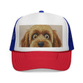 Cute Dog Face Trucker Cap — Red, White & Blue Puppy Snapback Hat