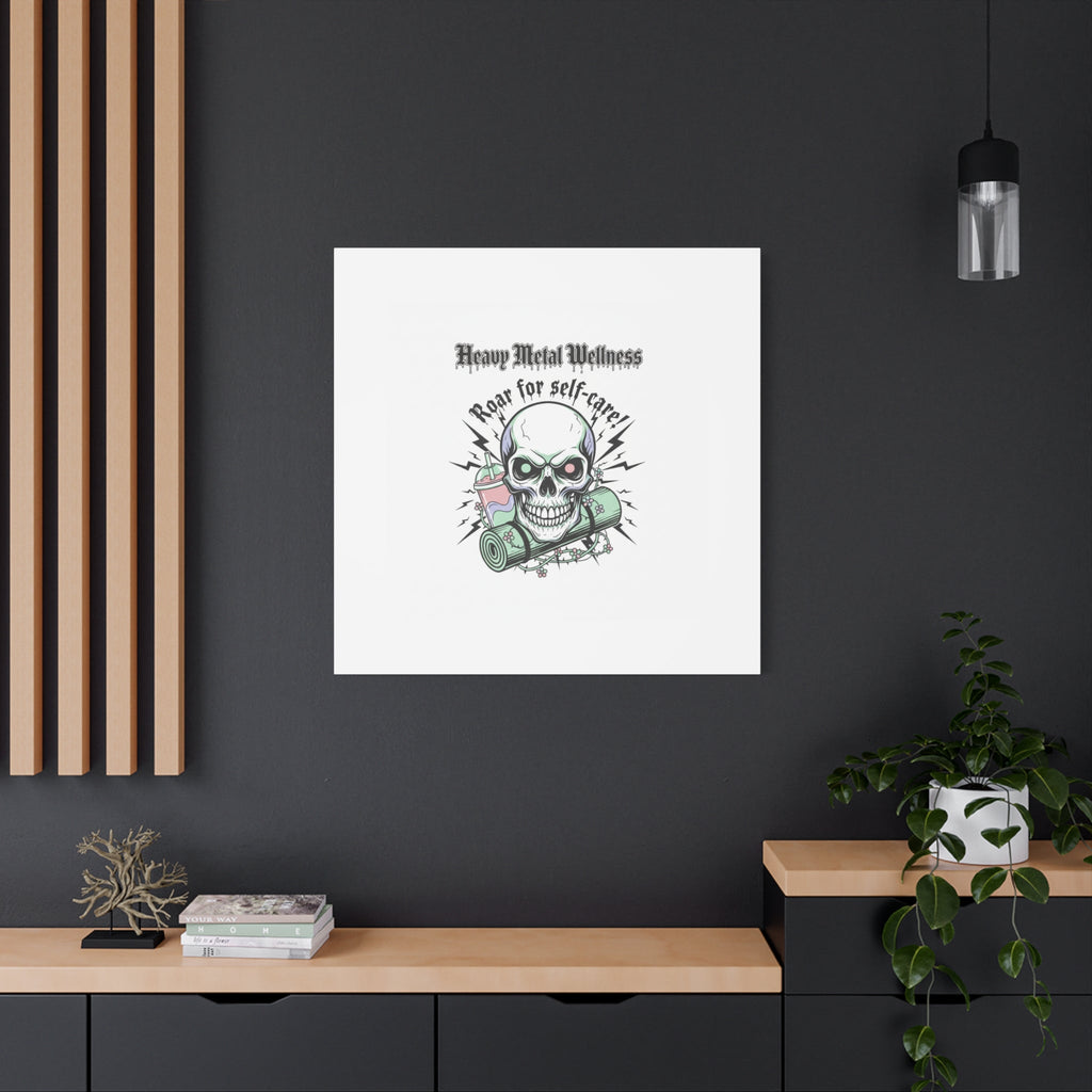 Roar for Self-Care Skull Canvas | heavy metal wellness, gothic wellness quote