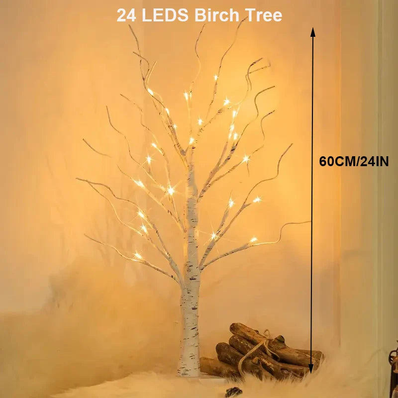 144 LED Birch Tree Light Warm White - USB & Battery Powered, 60 x 10 cm (23.6 x 3.9 in) Holiday Tabletop Decor for Christmas, Halloween, Easter - PhishStones Products