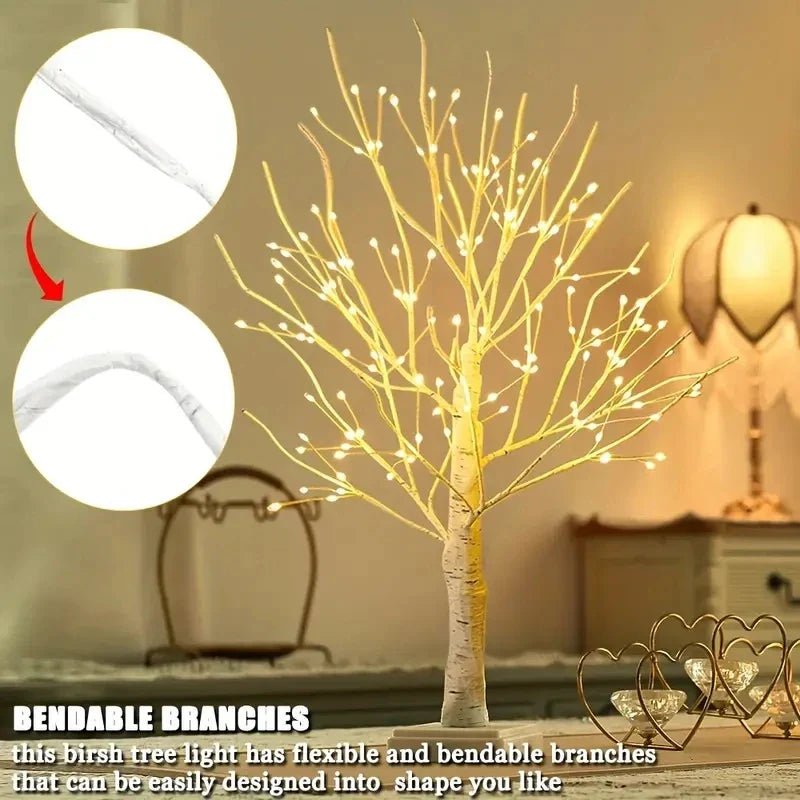 144 LED Birch Tree Light Warm White - USB & Battery Powered, 60 x 10 cm (23.6 x 3.9 in) Holiday Tabletop Decor for Christmas, Halloween, Easter - PhishStones Products