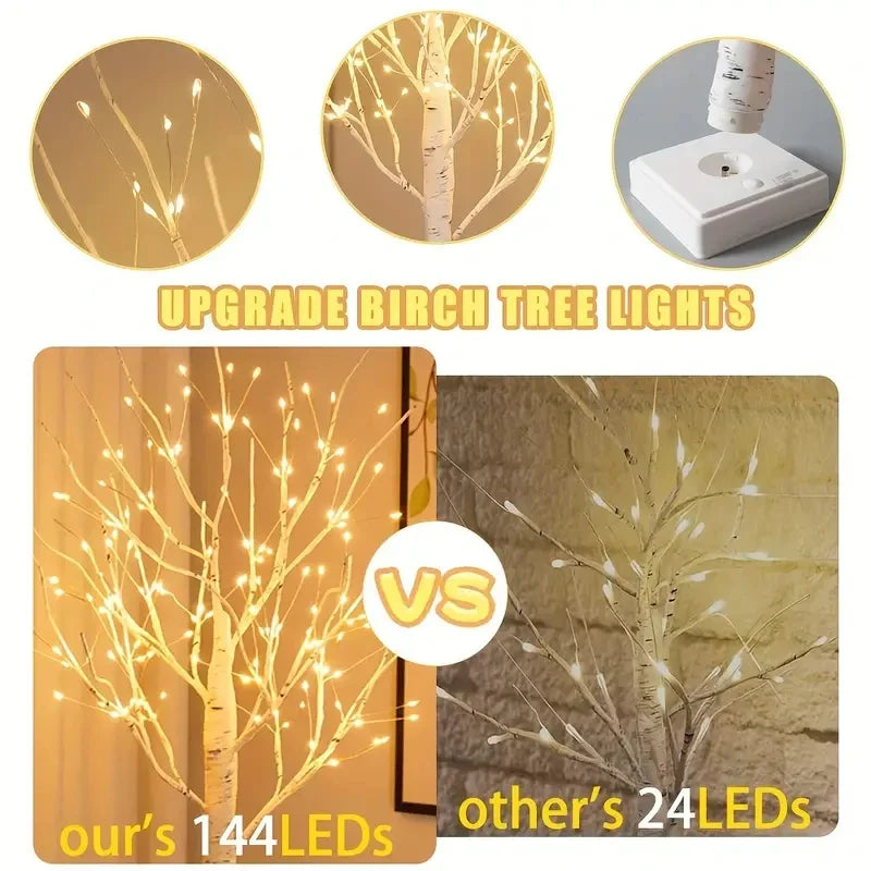144 LED Birch Tree Light Warm White - USB & Battery Powered, 60 x 10 cm (23.6 x 3.9 in) Holiday Tabletop Decor for Christmas, Halloween, Easter - PhishStones Products