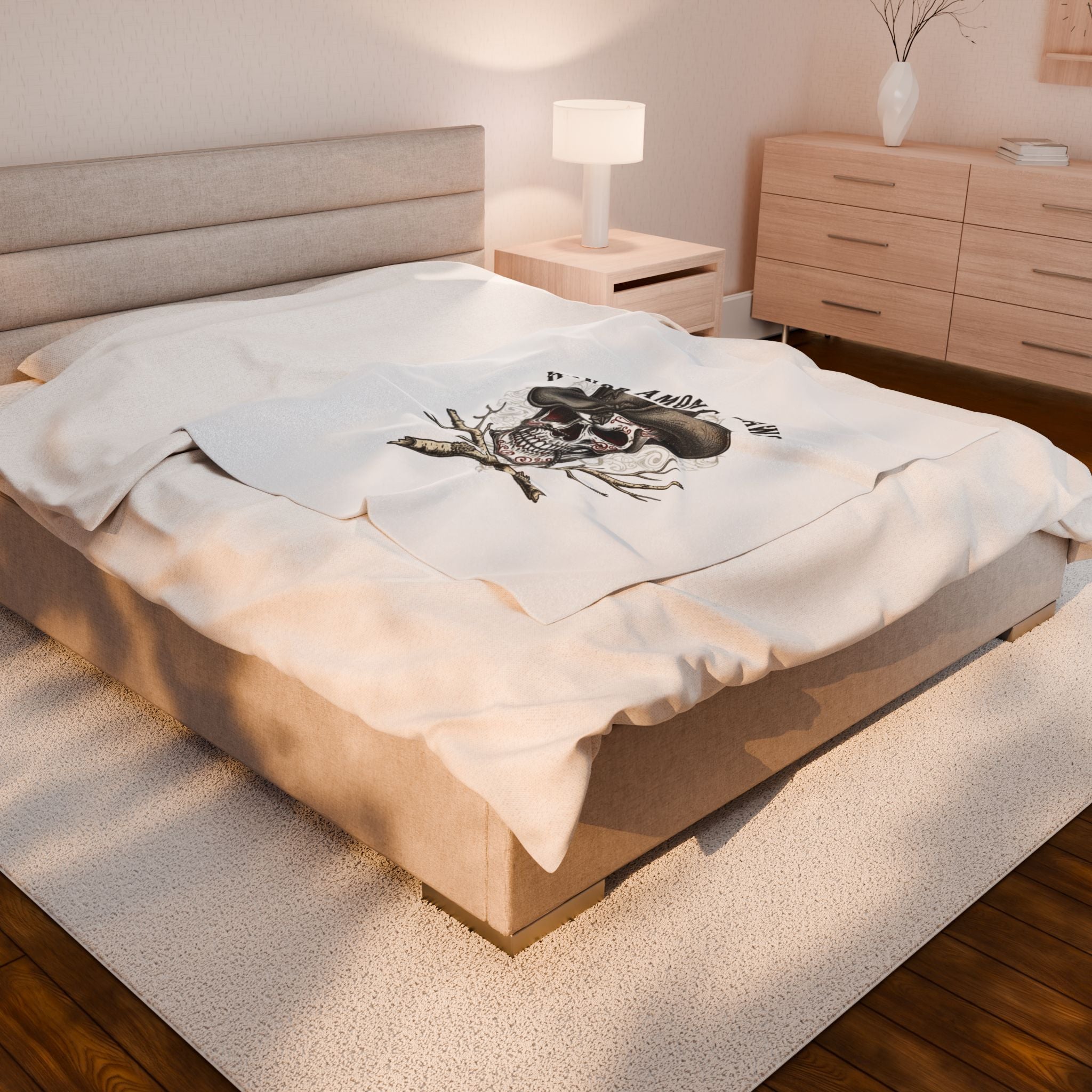 Western Skull Illustration Velveteen Plush Blanket | Western-Gothic, gothic Americana