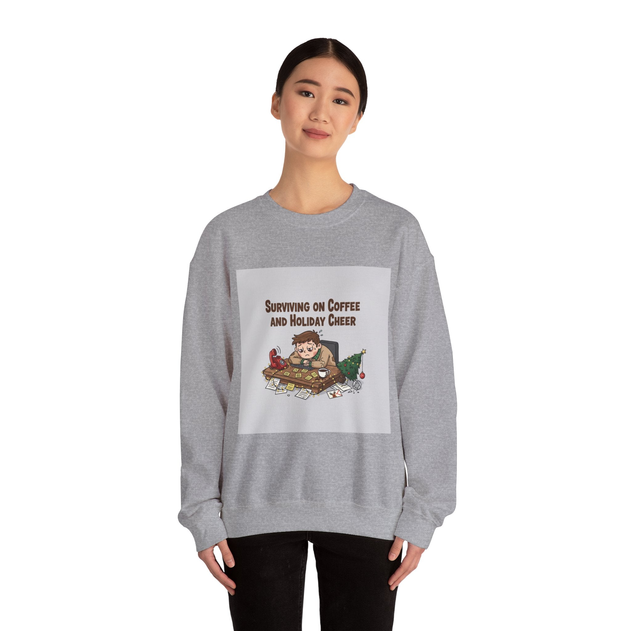 Surviving on Coffee and Holiday Cheer Sweatshirt | holiday burnout, festive but tired