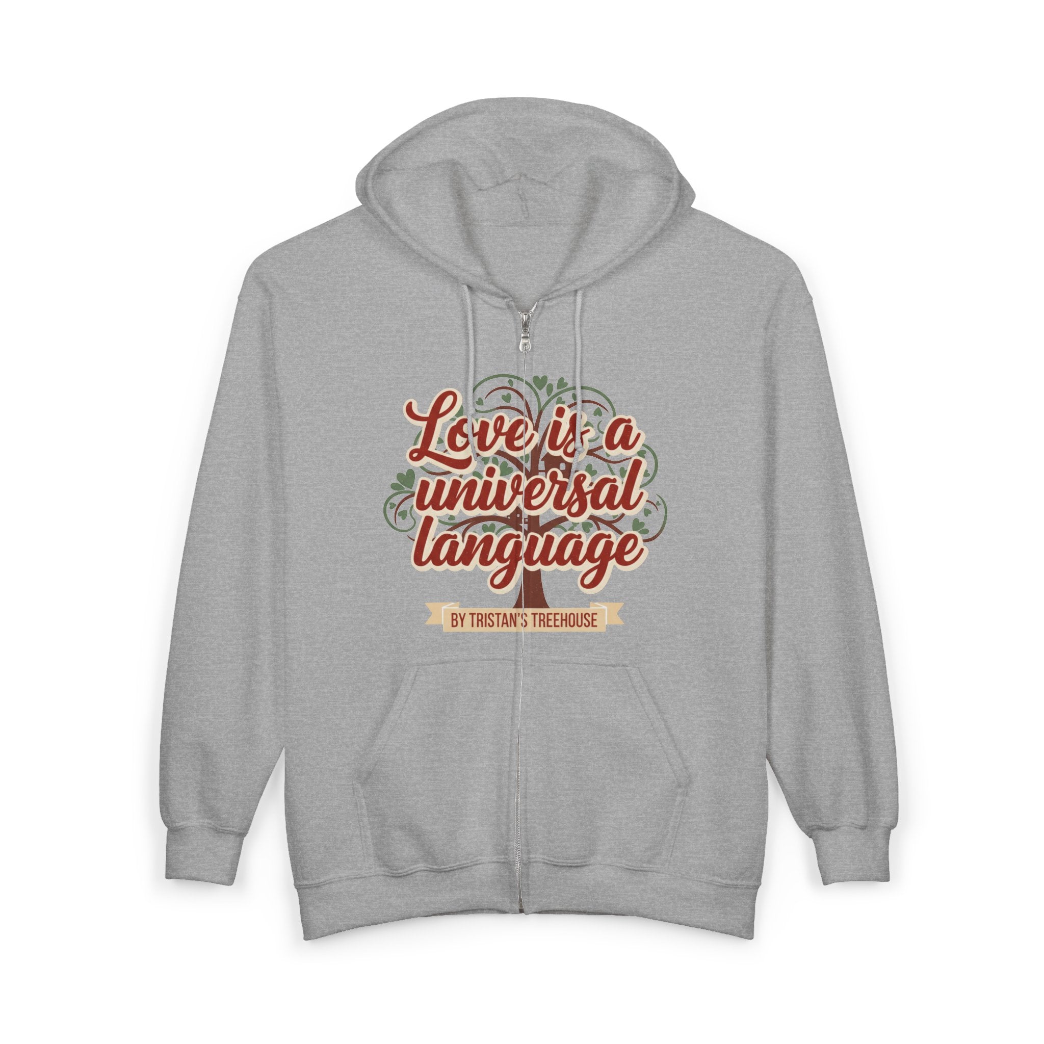 Love Vibes Zip Hoodie —Tristan’s Treehouse  Rustic Lakeside Circle Illustration