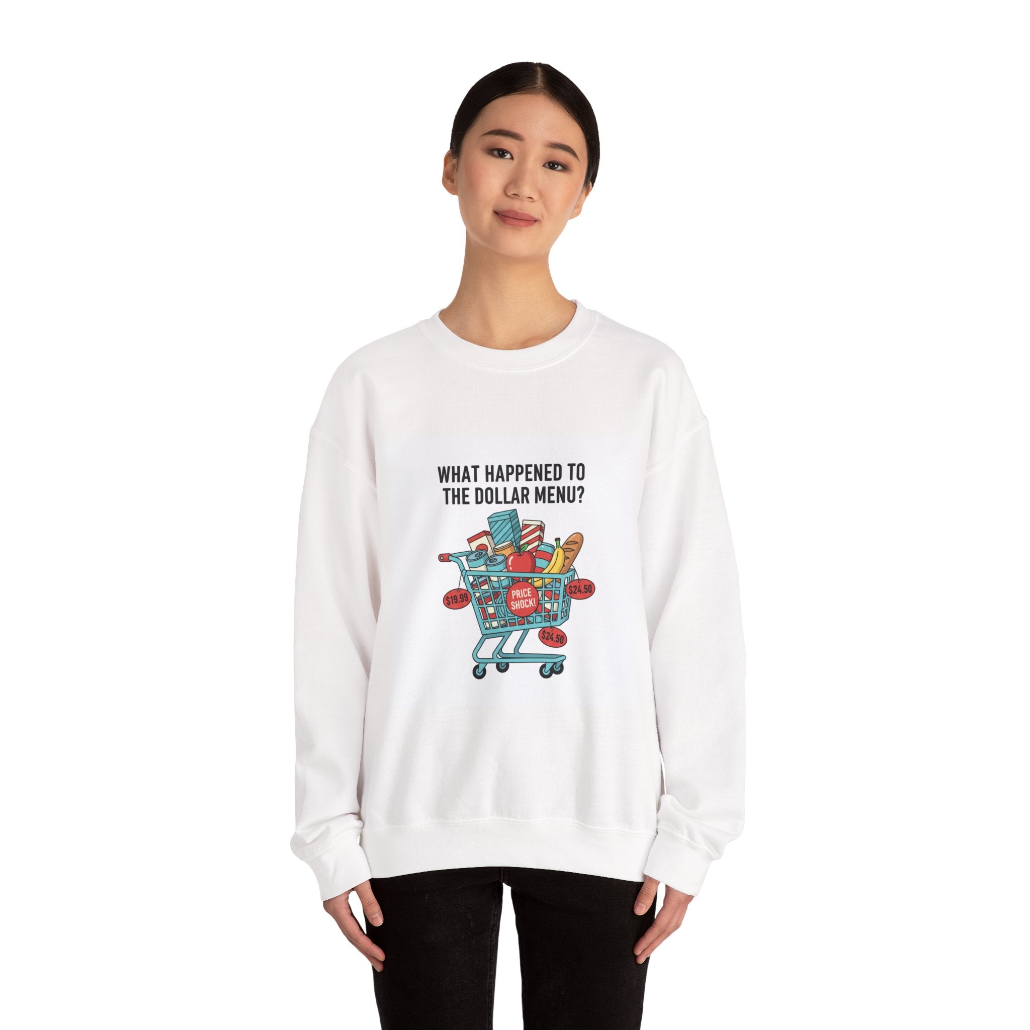 What Happened to the Dollar Menu? Sweatshirt | Grocery Prices Meme, Budget Humor